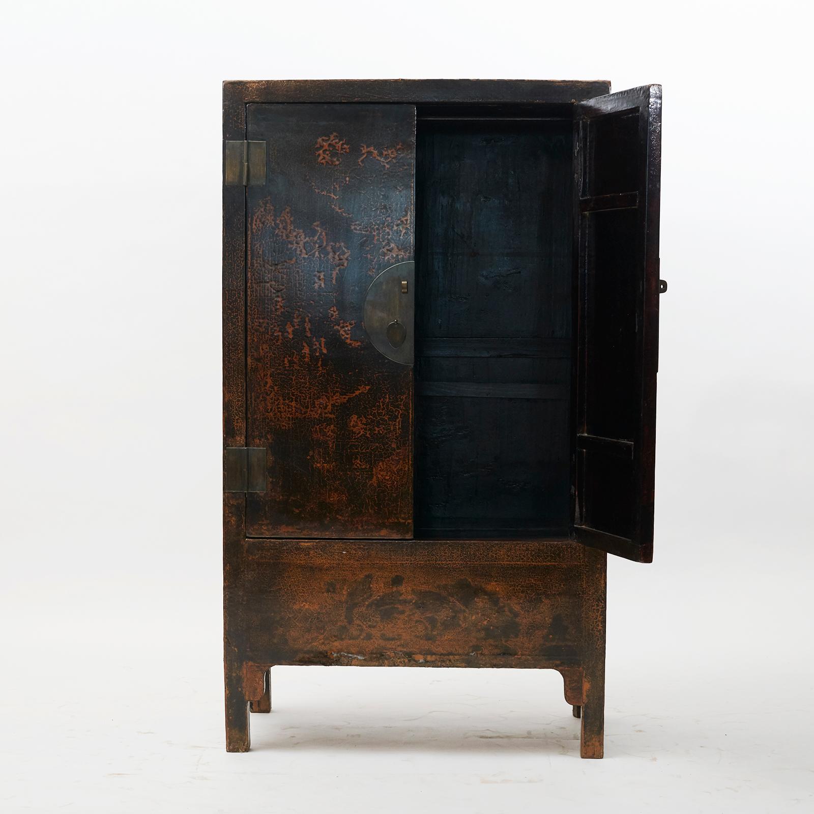China cabinet, black lacquer, with stunning natural patina. The cabinet is from Shanxi Province from 1780-1820.
