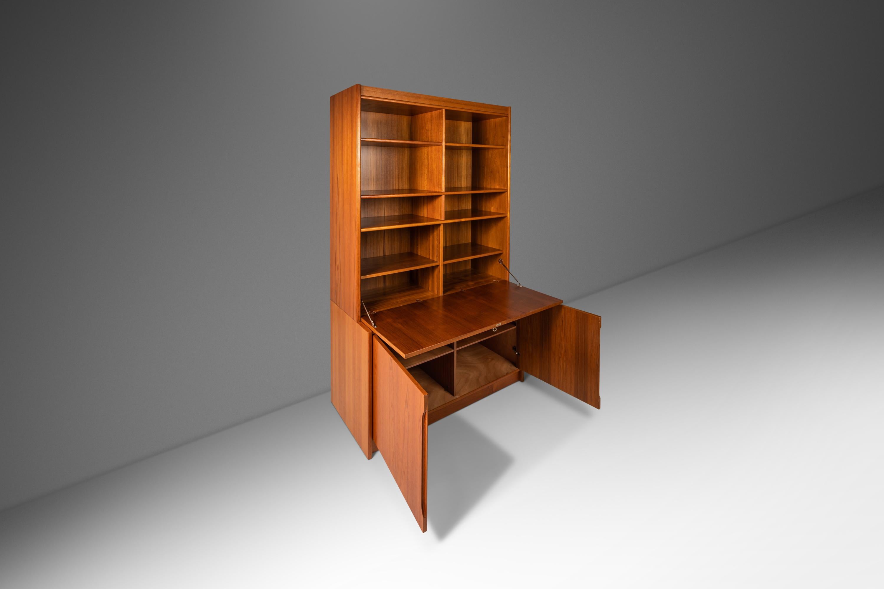 Mid-Century Modern China Cabinet in Teak with Secretary Drop Down Desk Top After Poul Hundevad, 70s