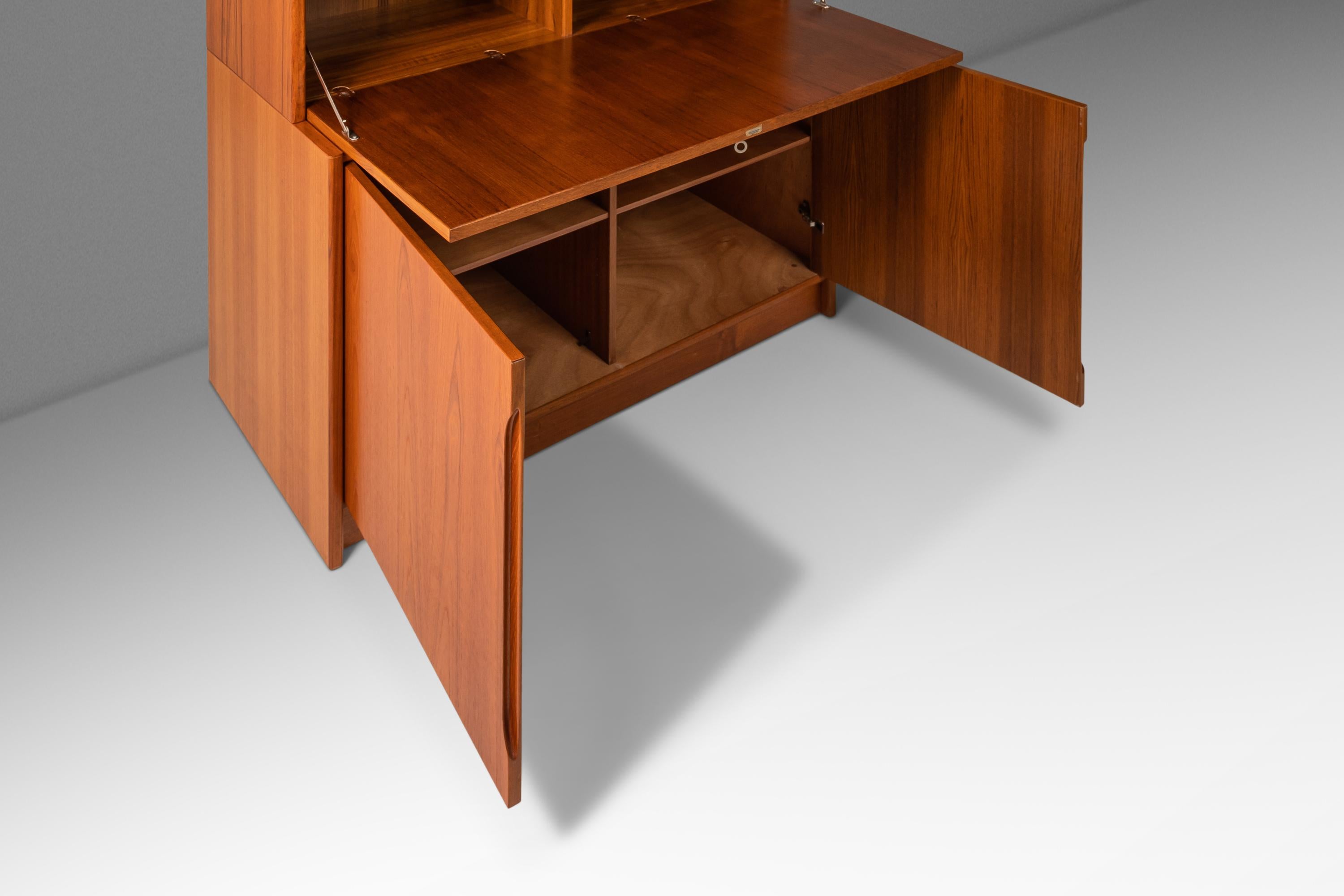 Danish China Cabinet in Teak with Secretary Drop Down Desk Top After Poul Hundevad, 70s