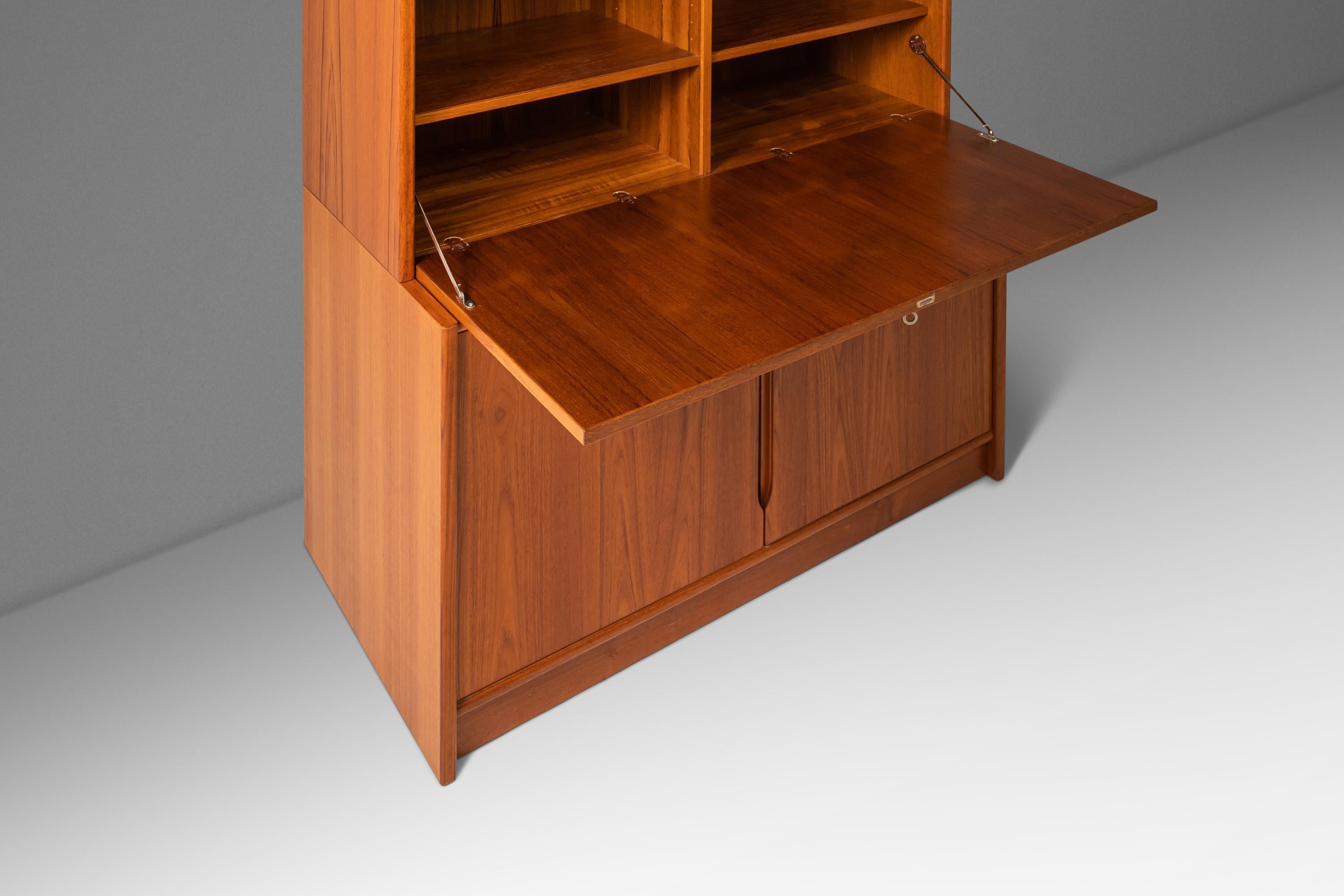 Late 20th Century China Cabinet in Teak with Secretary Drop Down Desk Top After Poul Hundevad, 70s