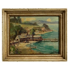 Antique China Camp Coastal Landscape Painting, California Artist Davis Francis Schwartz