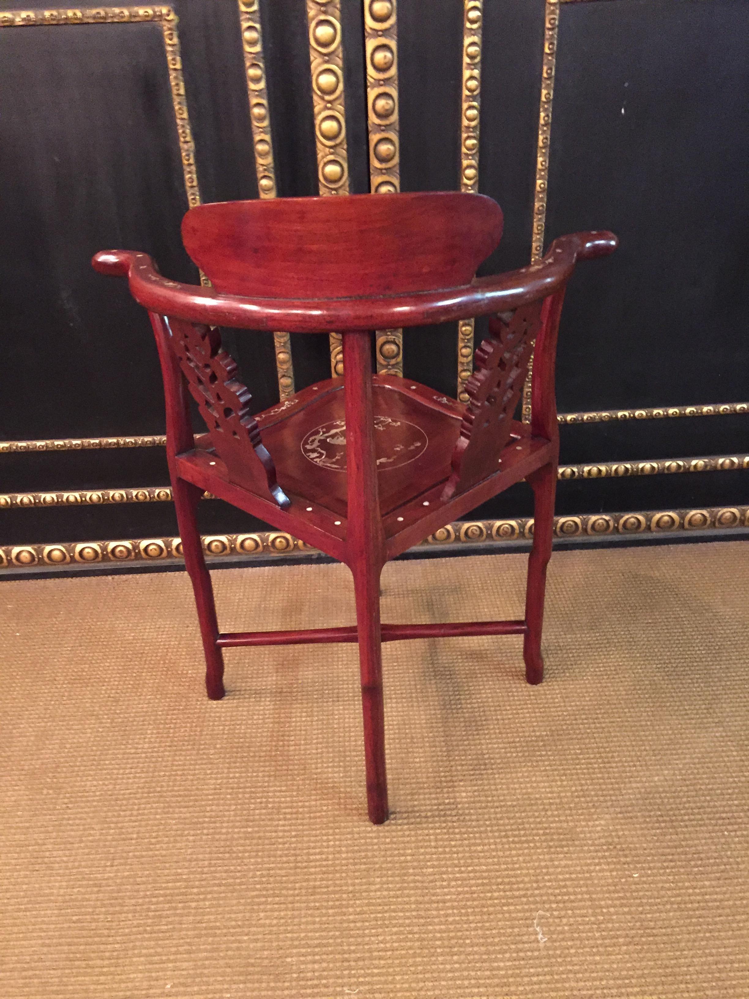 China Corner Chair antique with Mother of Pearl Inlays hardwood  For Sale 6