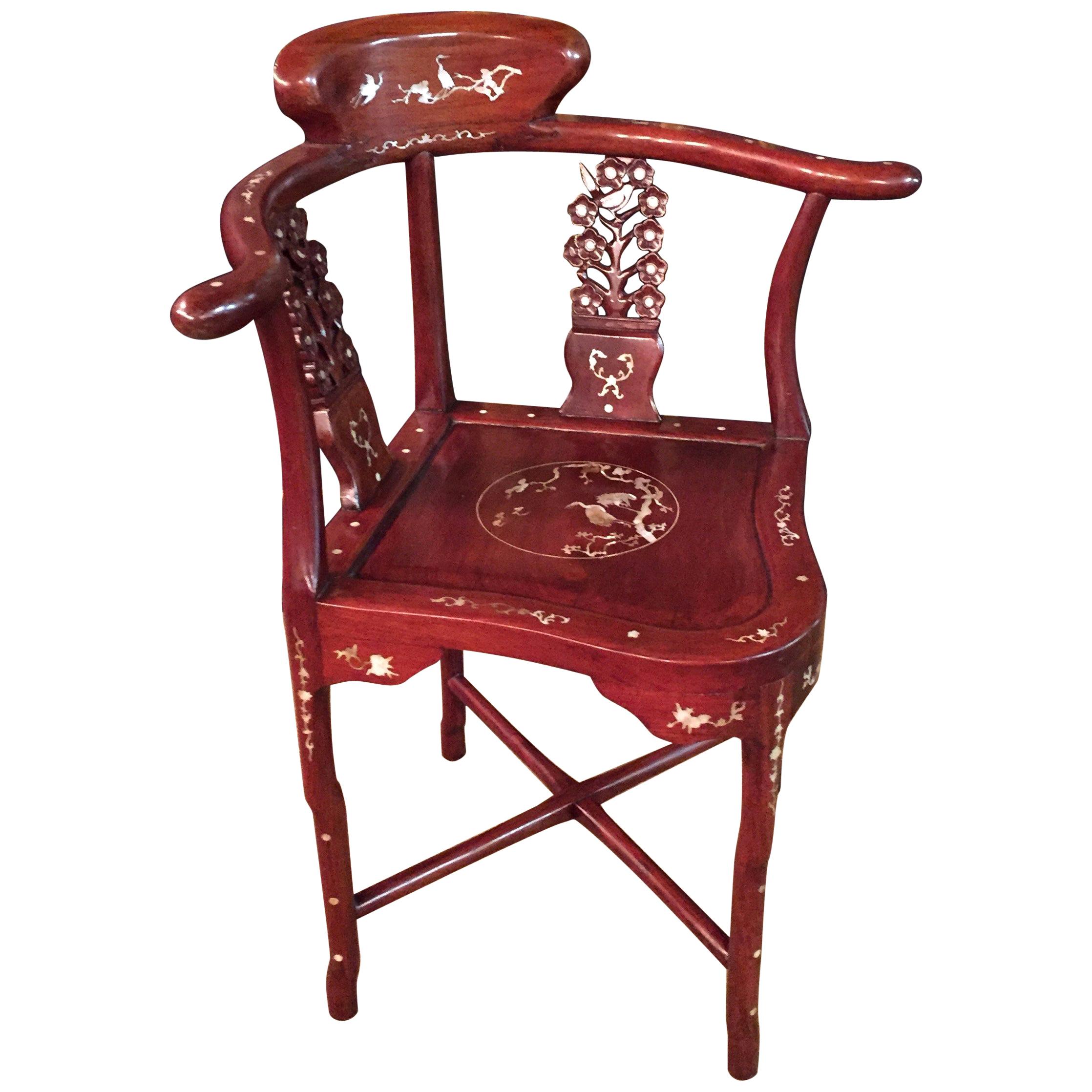 China Corner Chair antique with Mother of Pearl Inlays hardwood  For Sale