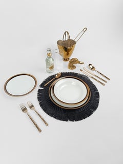 China Dinner Service for 6 by Richard Ginori Black Onice Rim, Gold Trim & Verge