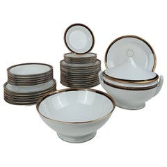 China Dinner Service for 6 by Richard Ginori Black Onice Rim, Gold Trim & Verge