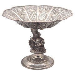 CHINA EXPORT 1875 Antico Compasso Alto con Pesce Drago Mitologico in Sterling