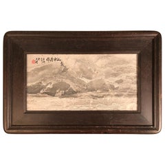 Vintage China Natural Stone "Painting" "Seaside White & Gray Mountains" #1