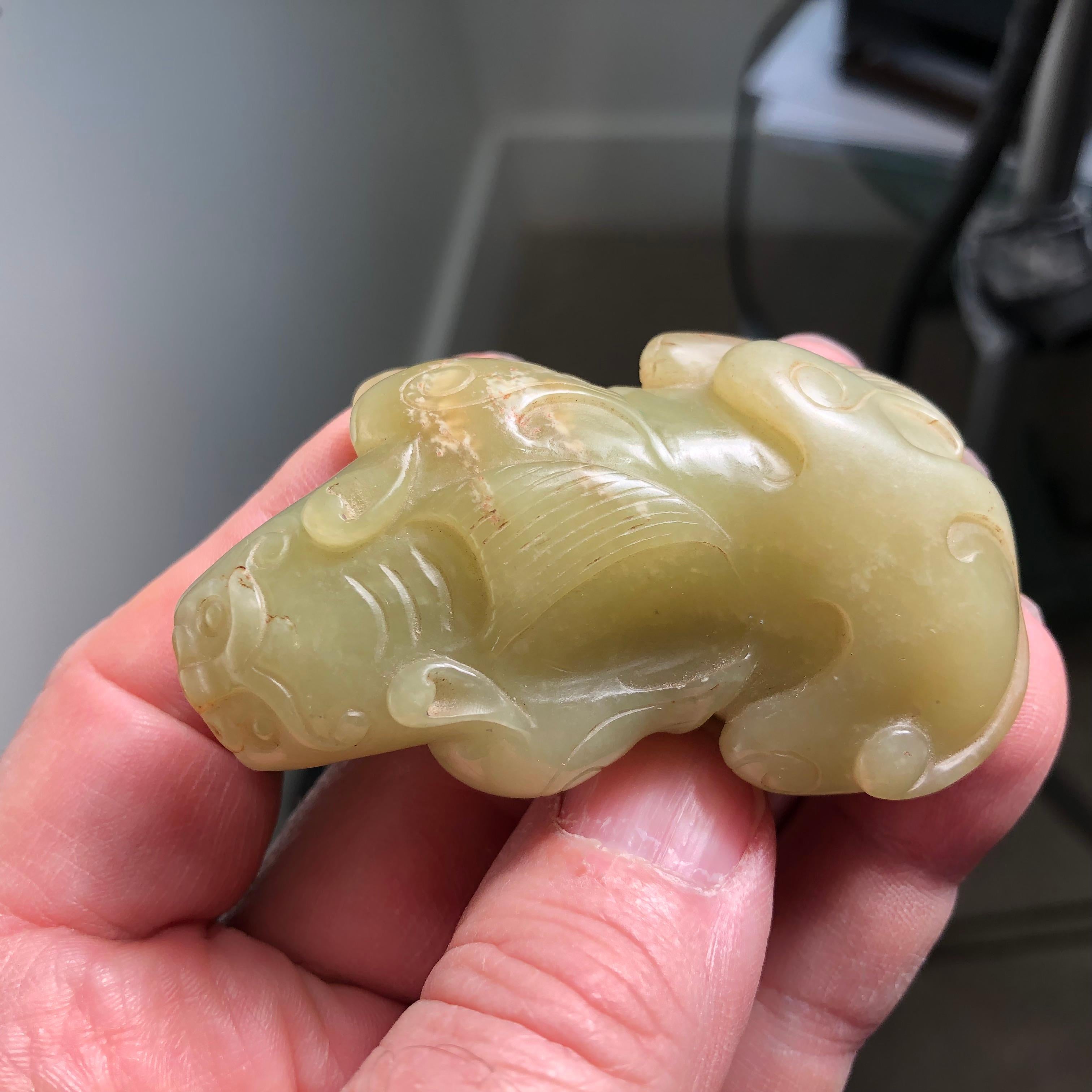 China Fine Antique Rich Green Jade Lion, Qing Dynasty 6