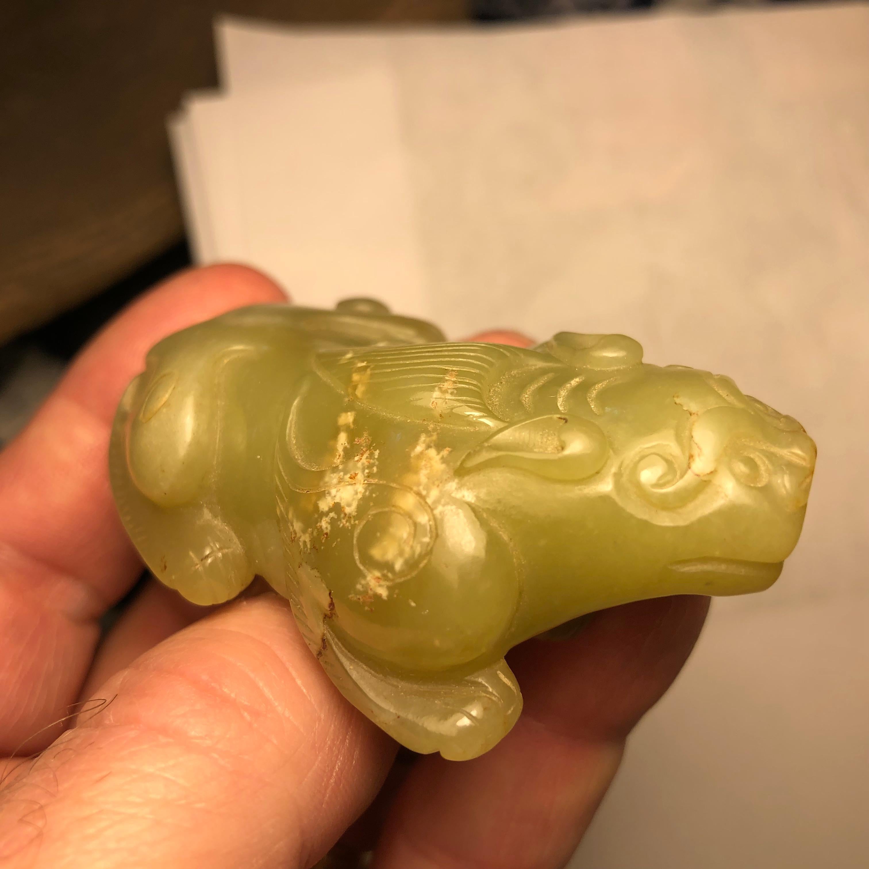 Hand-Crafted China Fine Antique Rich Green Jade Lion, Qing Dynasty