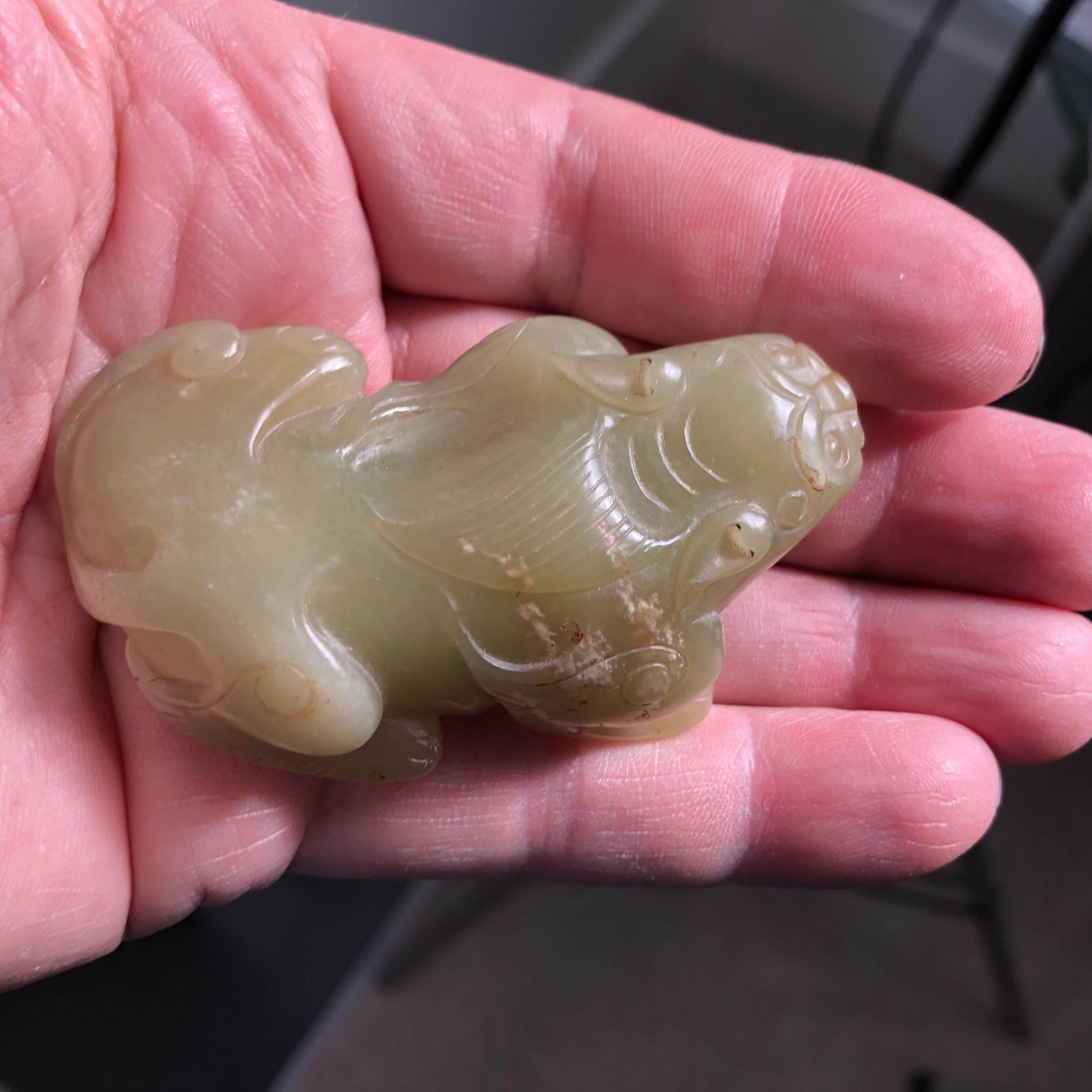 China Fine Antique Rich Green Jade Lion, Qing Dynasty 3