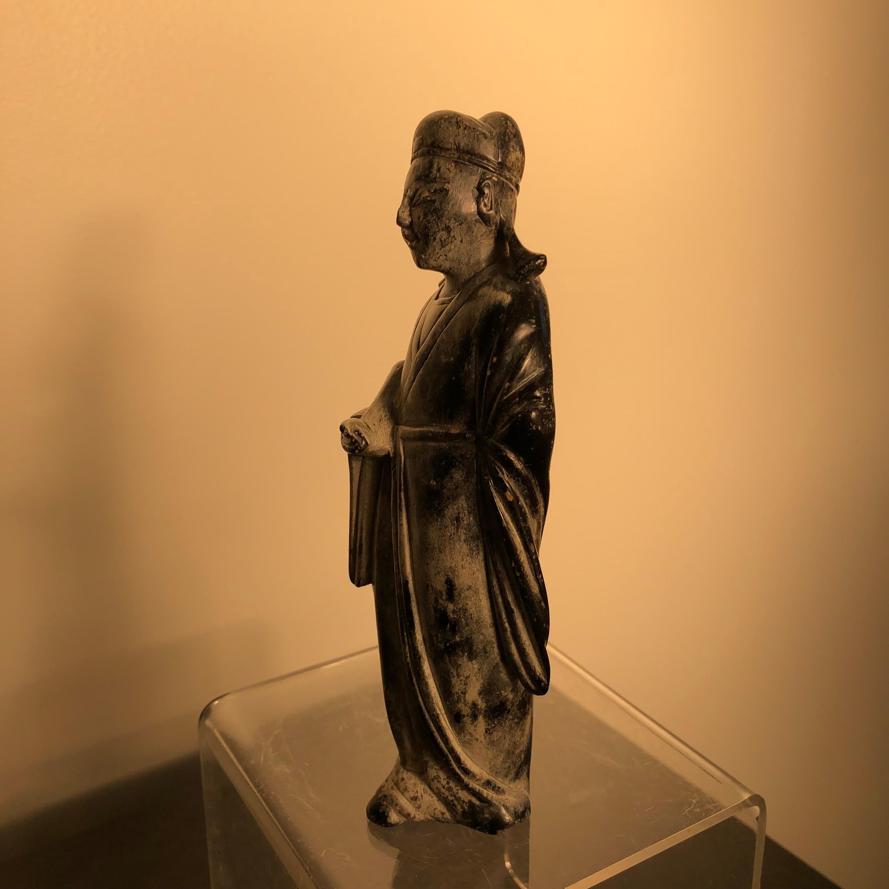 China Fine Early Jade Scholar with Fan, 1750 5