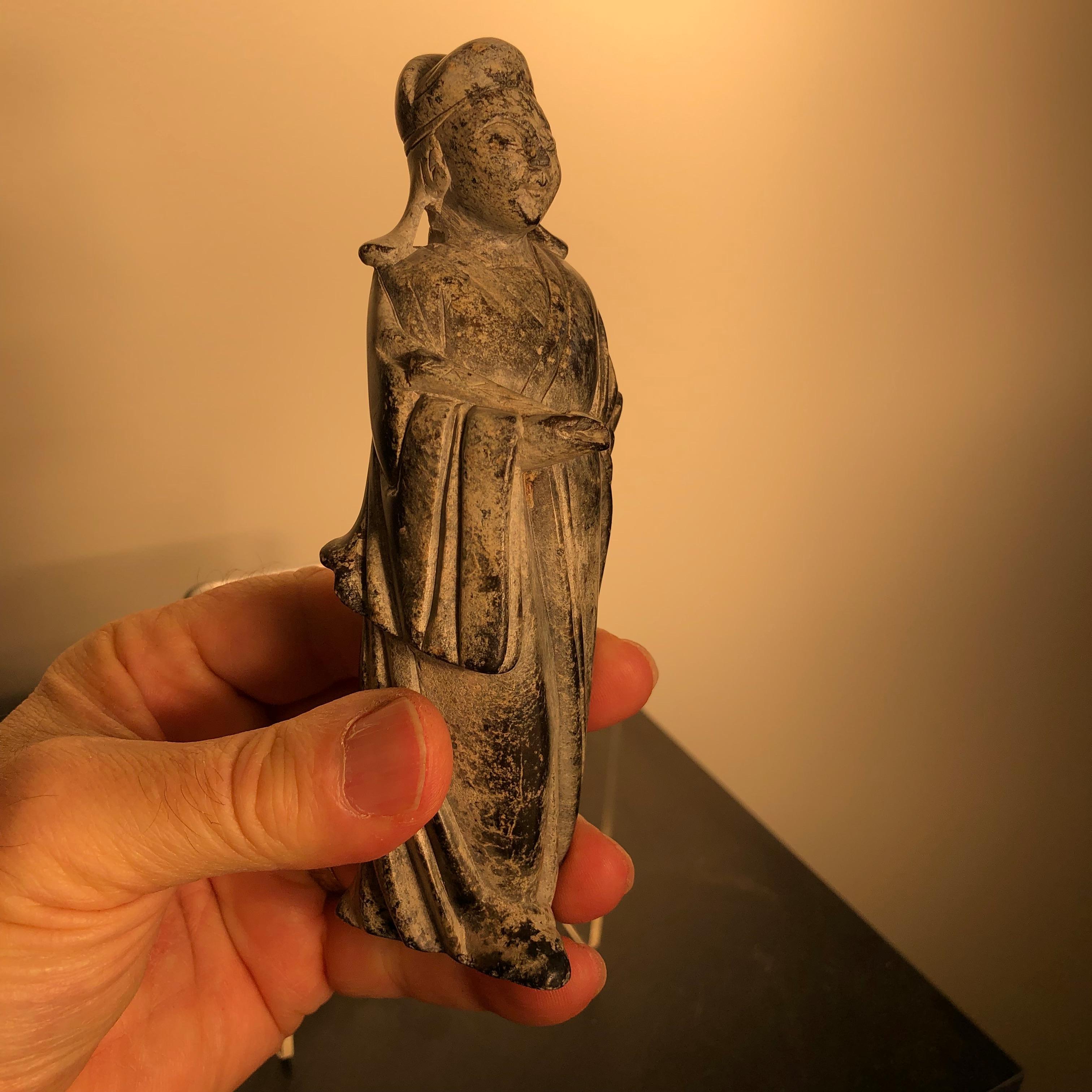 China Fine Early Jade Scholar with Fan, 1750 1