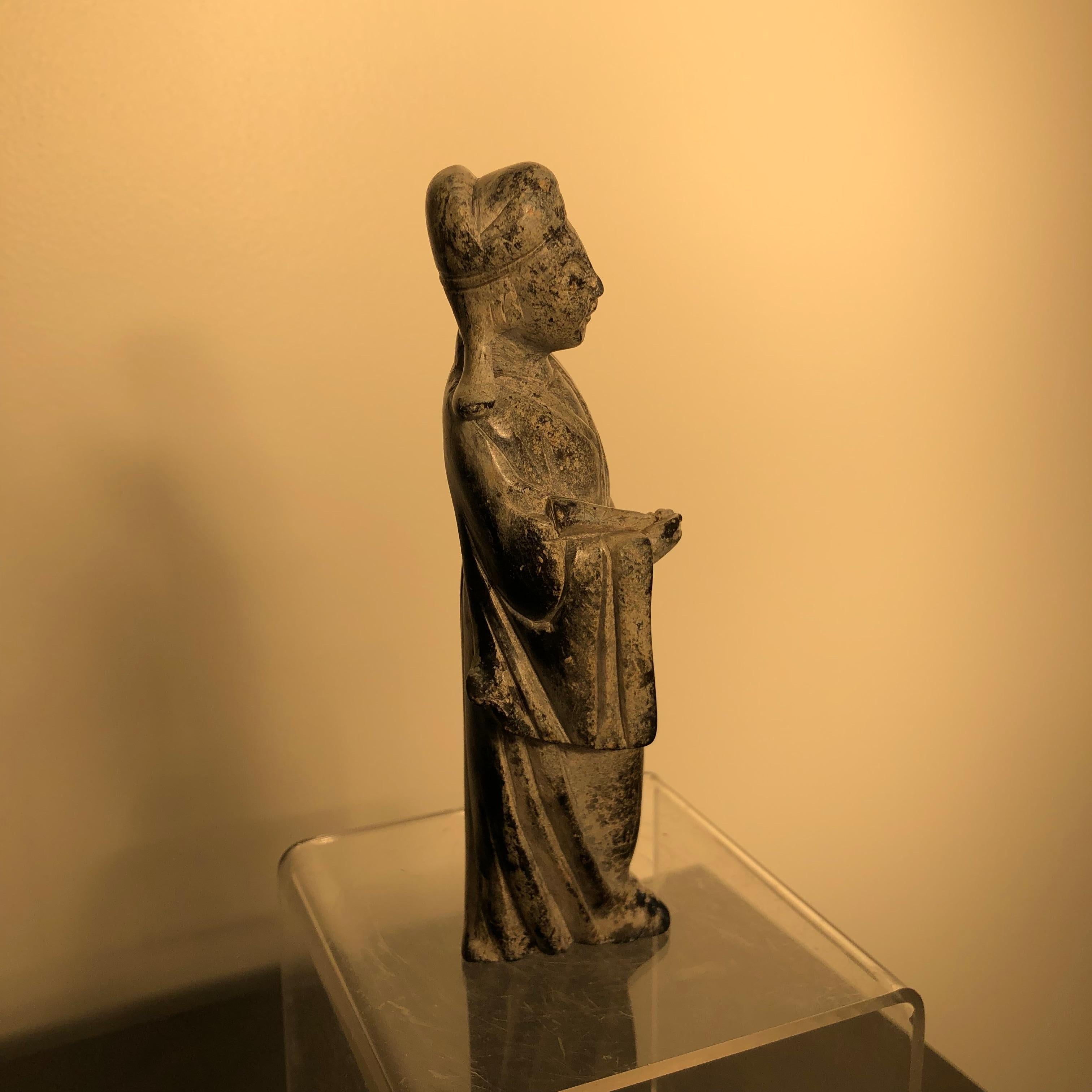China Fine Early Jade Scholar with Fan, 1750 2