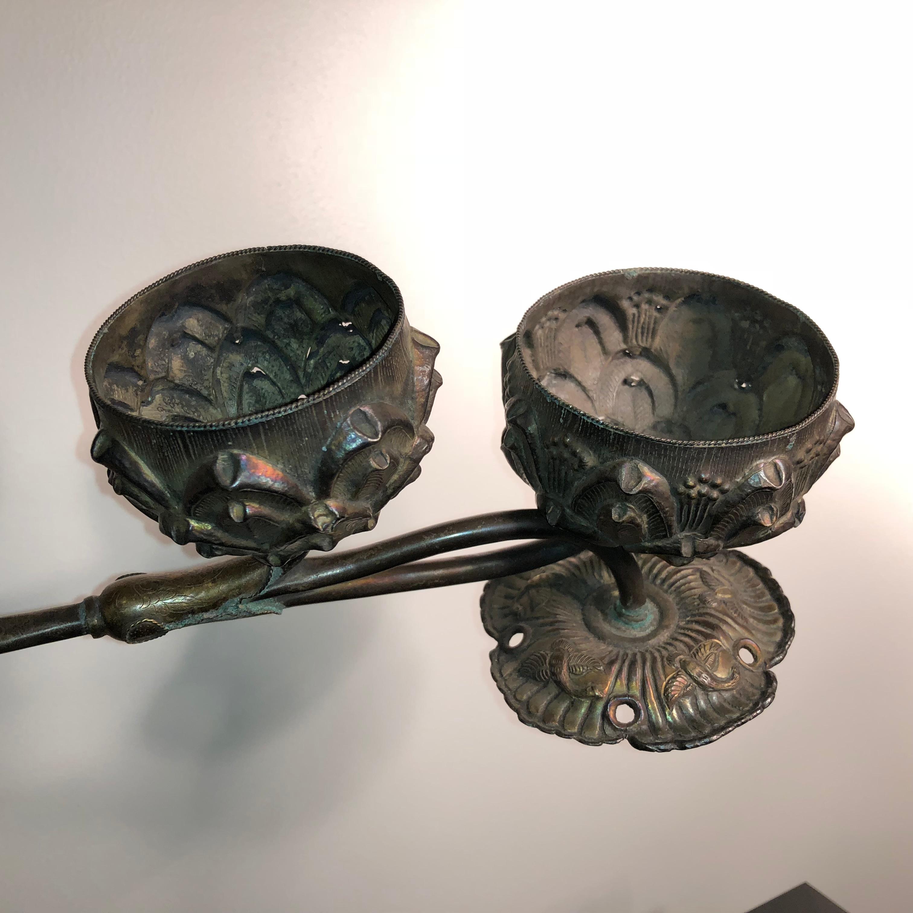 China Fine Old Pair of Gold Gilt Silver Fragrance Incense Holders In Good Condition In South Burlington, VT