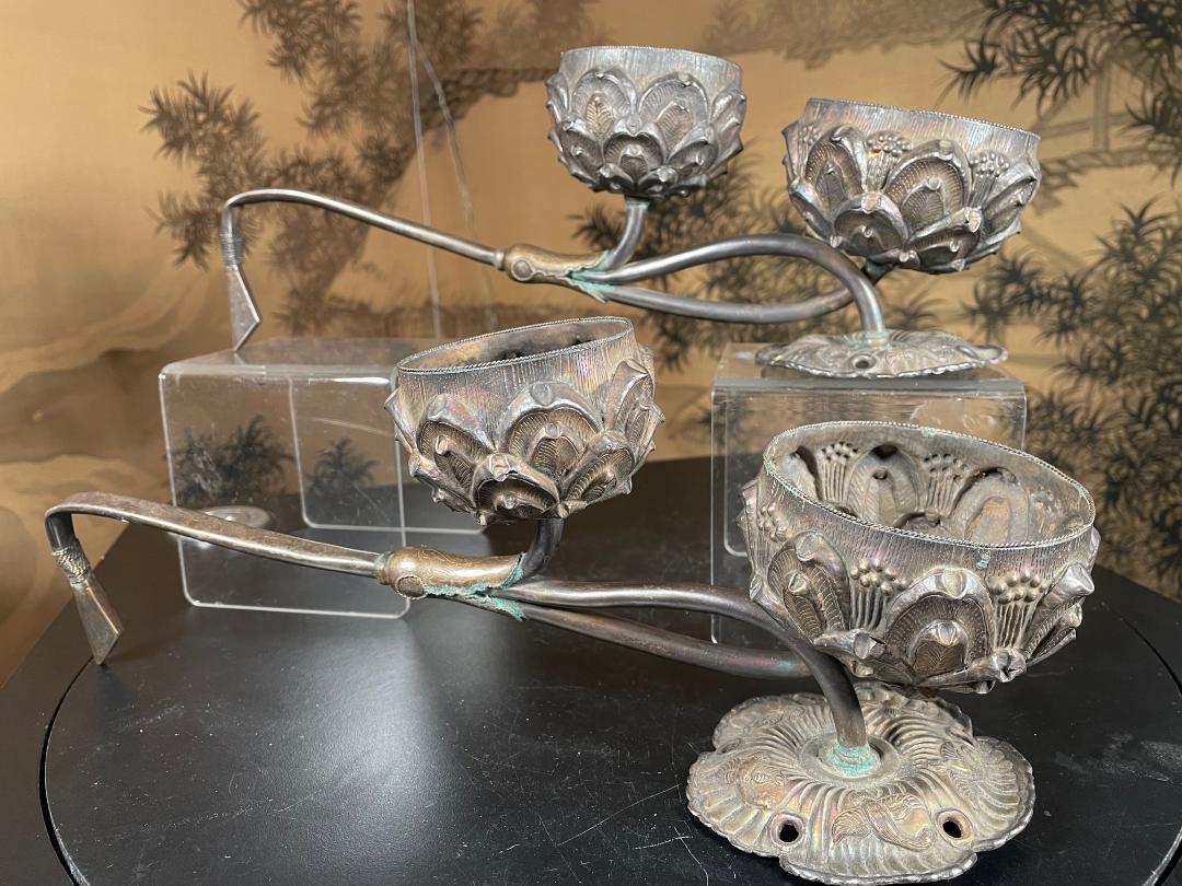 Qing Chinese Fine Old Pair of Gilt Silver Fragrance Incense Holders For Sale