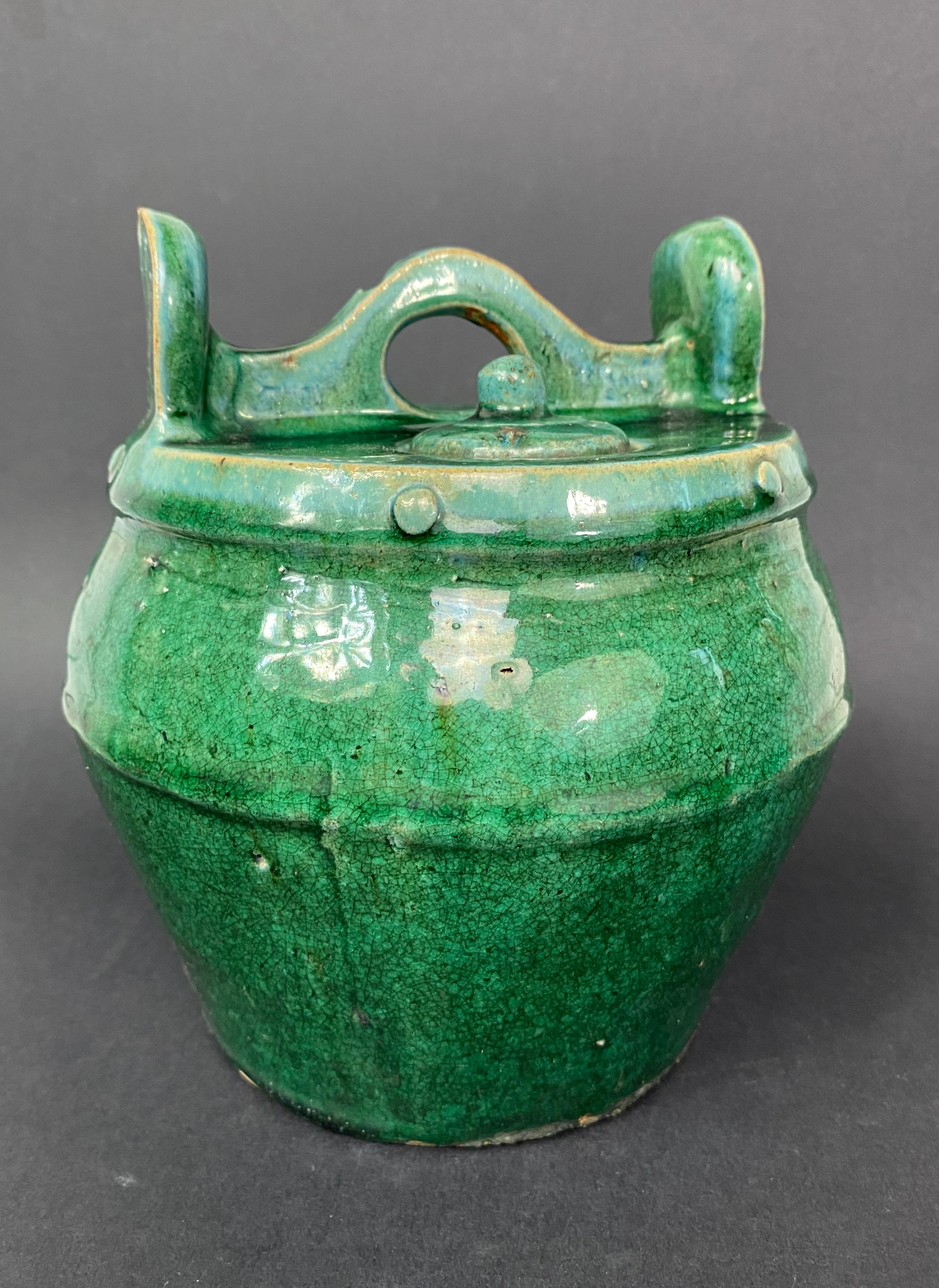 China Green Ceramic Alcohol Gourd 19th Century For Sale 5