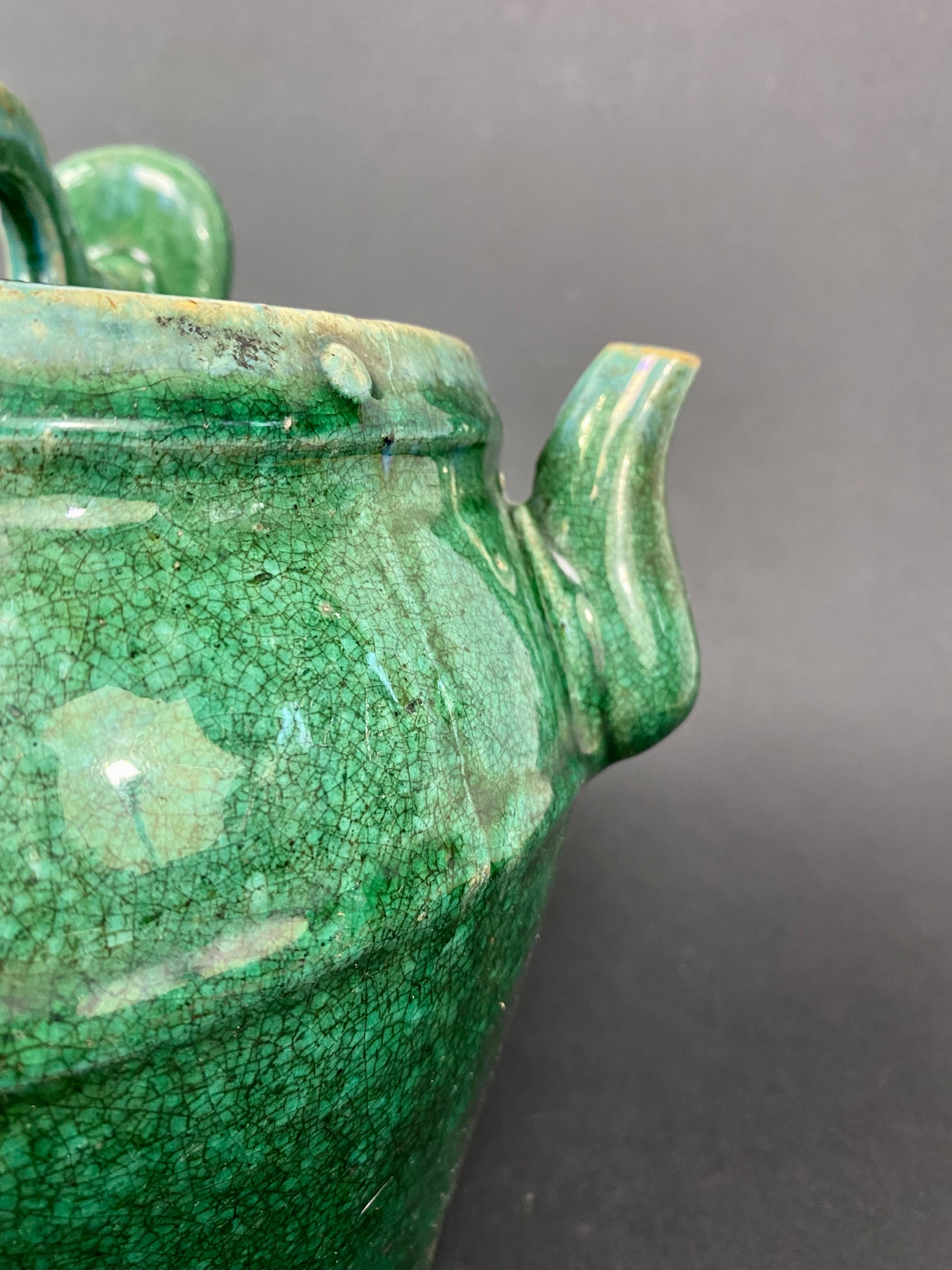 China Green Ceramic Alcohol Gourd 19th Century 8
