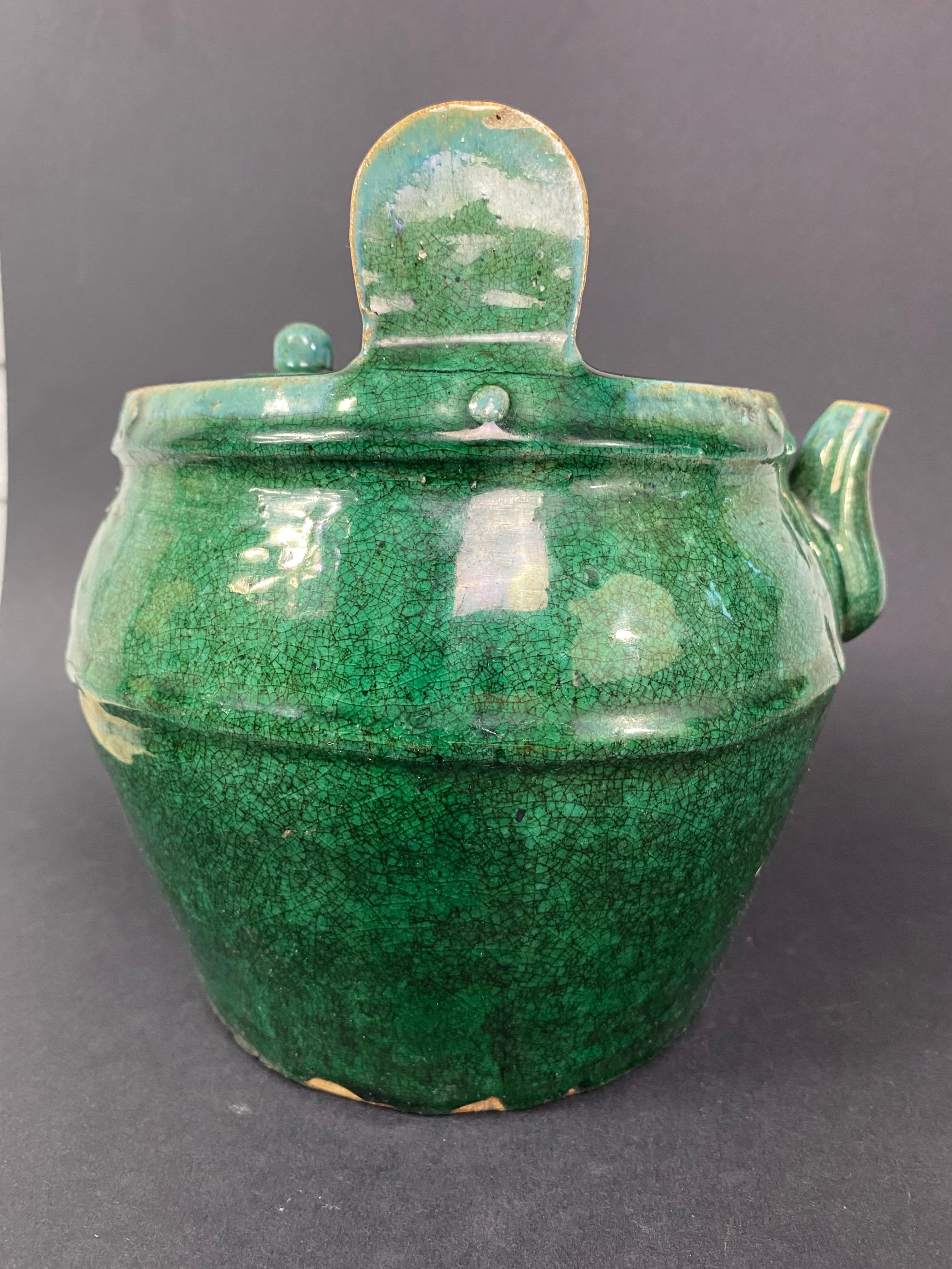 China Green Ceramic Alcohol Gourd 19th Century For Sale 9