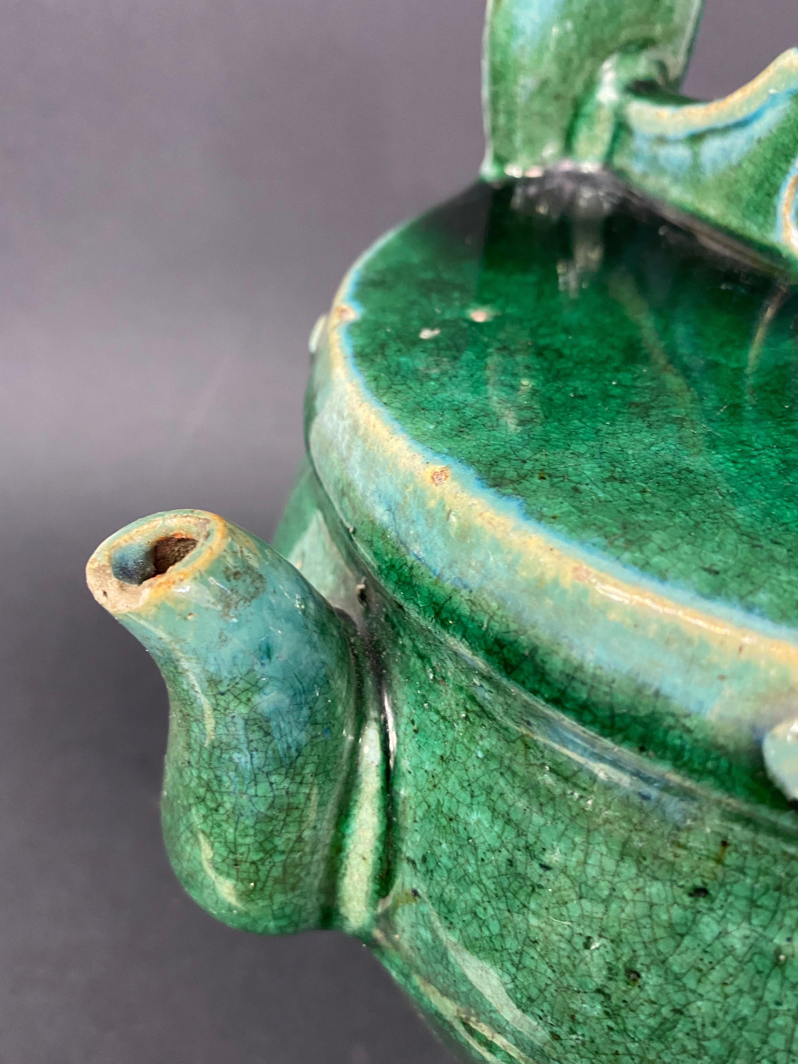 China Green Ceramic Alcohol Gourd 19th Century In Good Condition For Sale In Beuzevillette, FR