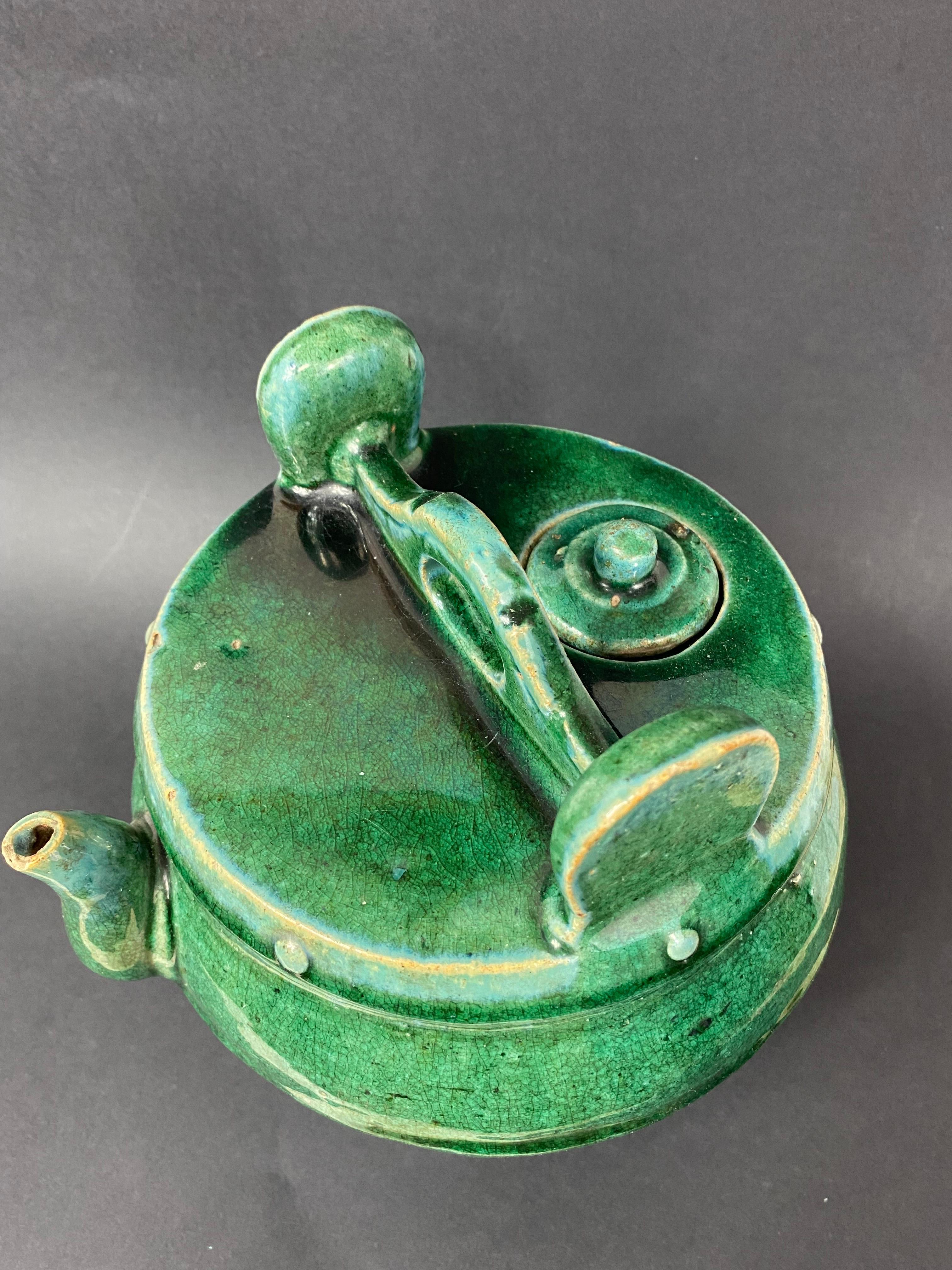 China Green Ceramic Alcohol Gourd 19th Century For Sale 1