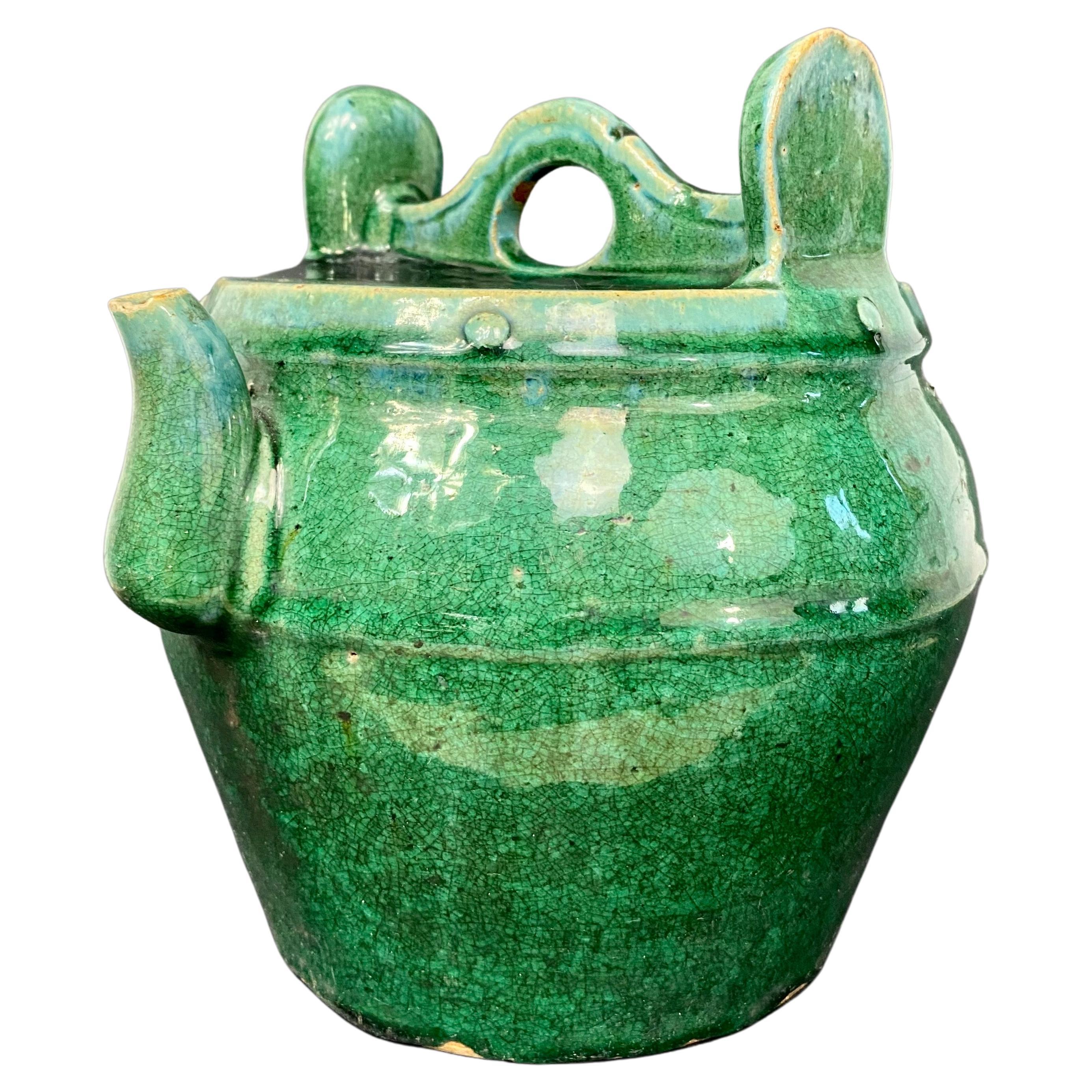 China Green Ceramic Alcohol Gourd 19th Century