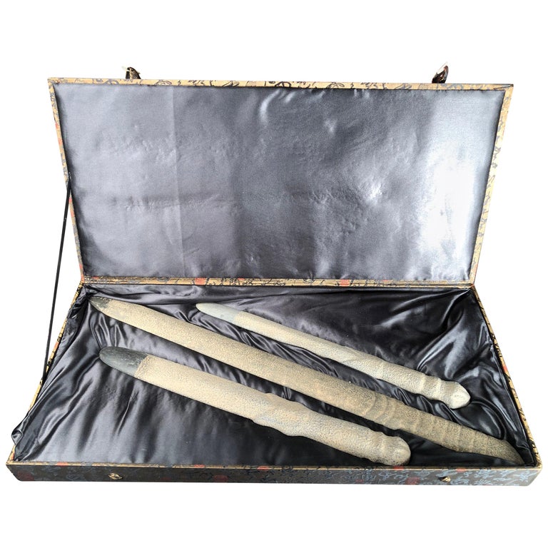 China Hand Carved Three '3' "Long Swords" with Plush Presentation Case For Sale