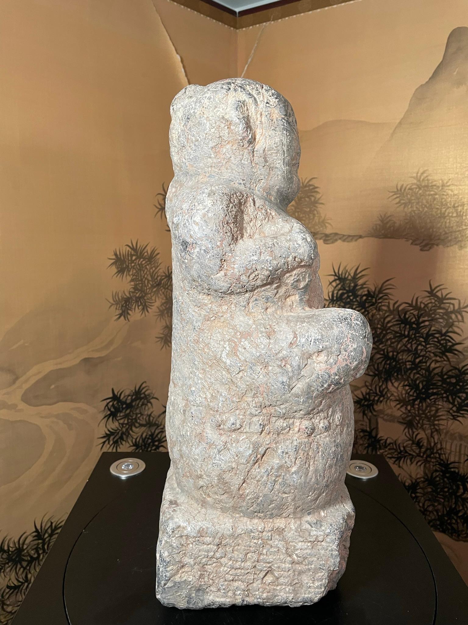 Limestone China Ancient Stone Entertainer, Han Dynasty 200 AD For Sale