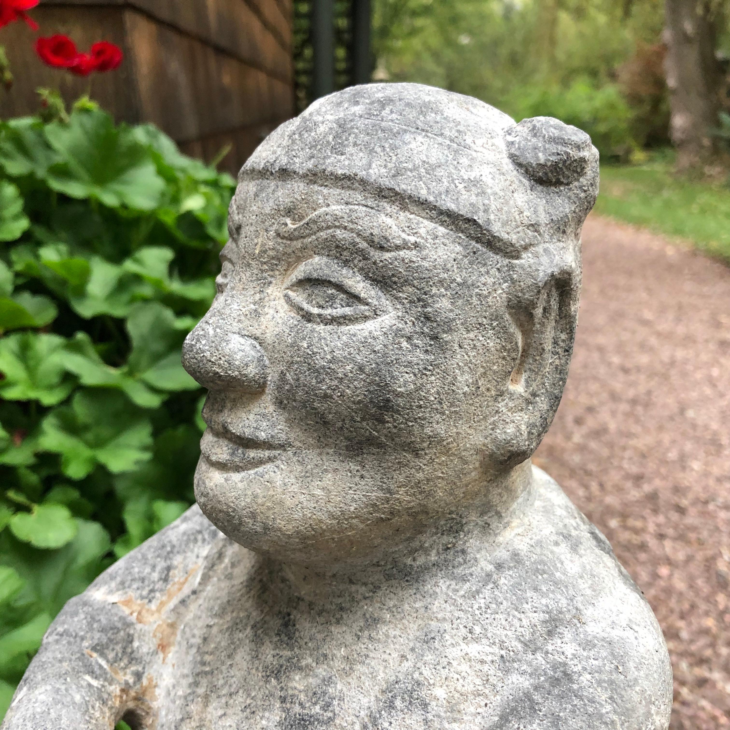 China Important Hand Carved Stone Effigy of Attendant, Qing Dynasty In Good Condition In South Burlington, VT