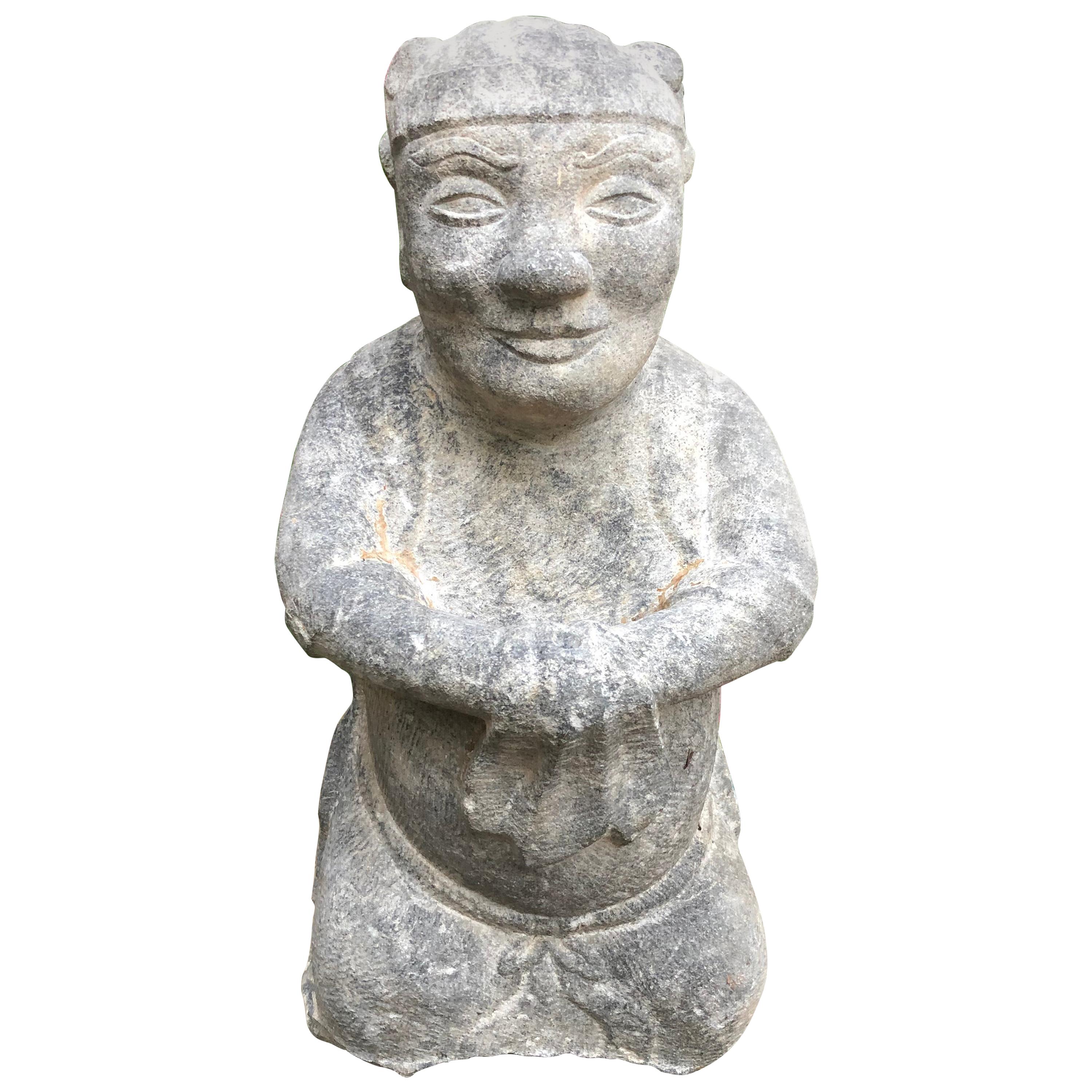 China Important Hand Carved Stone Effigy of Attendant, Qing Dynasty