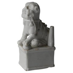 China, Kangxi Blanc De Chine Porcelain Incense Holder, Topped With A Lion, 18th