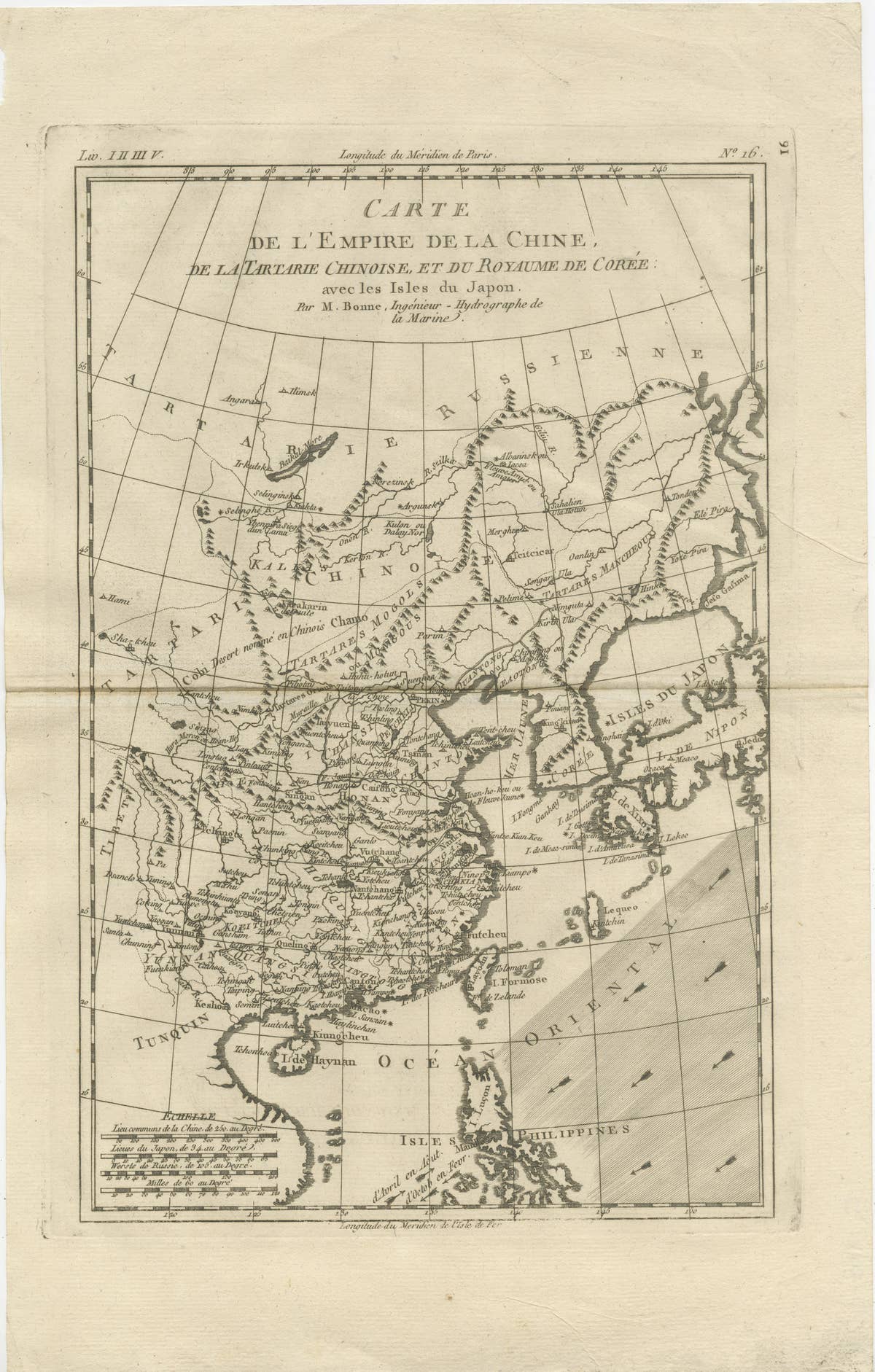 China, Korea & Japan – Antique East Asia Map, Bonne c1780