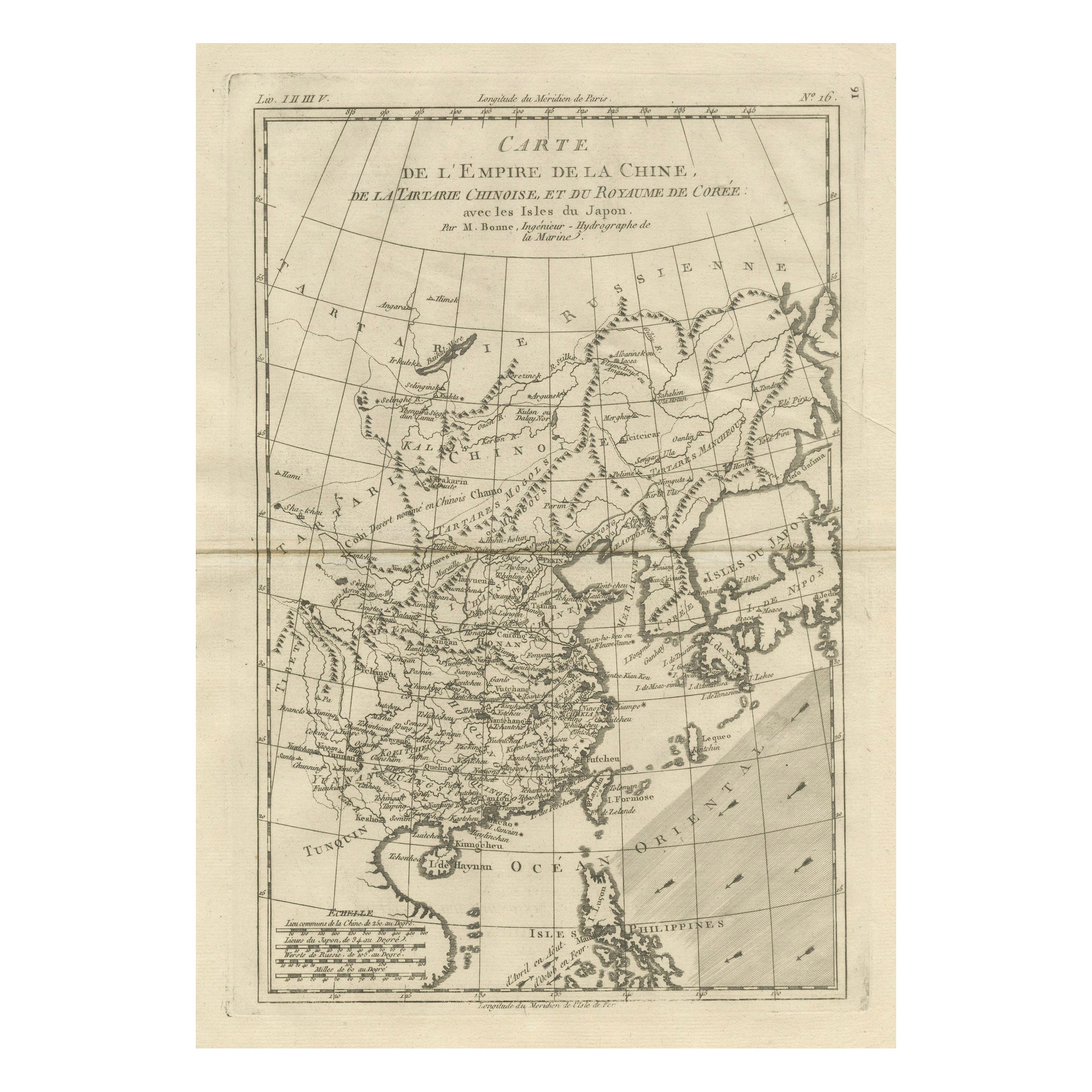 Cina, Corea e Giappone - Mappa antica dell
Asia orientale, Bonne c1780 in vendita