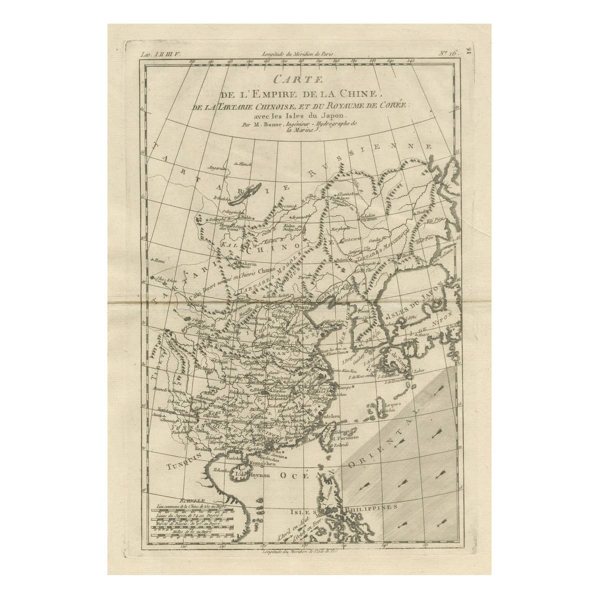 China, Korea & Japan – Antique East Asia Map, Bonne c1780