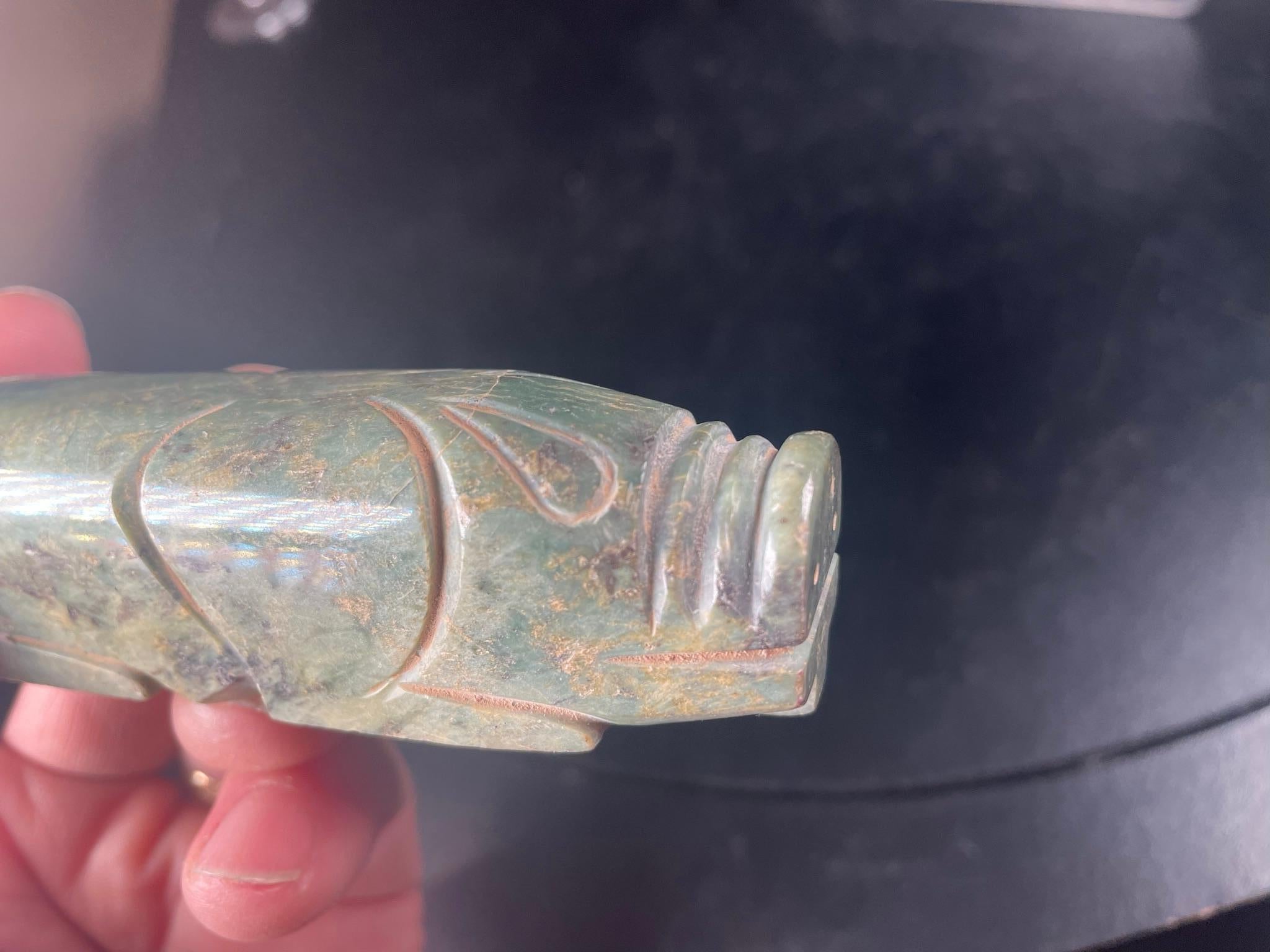 China Large Jade Pendant Pig with Deep Green Colors 4