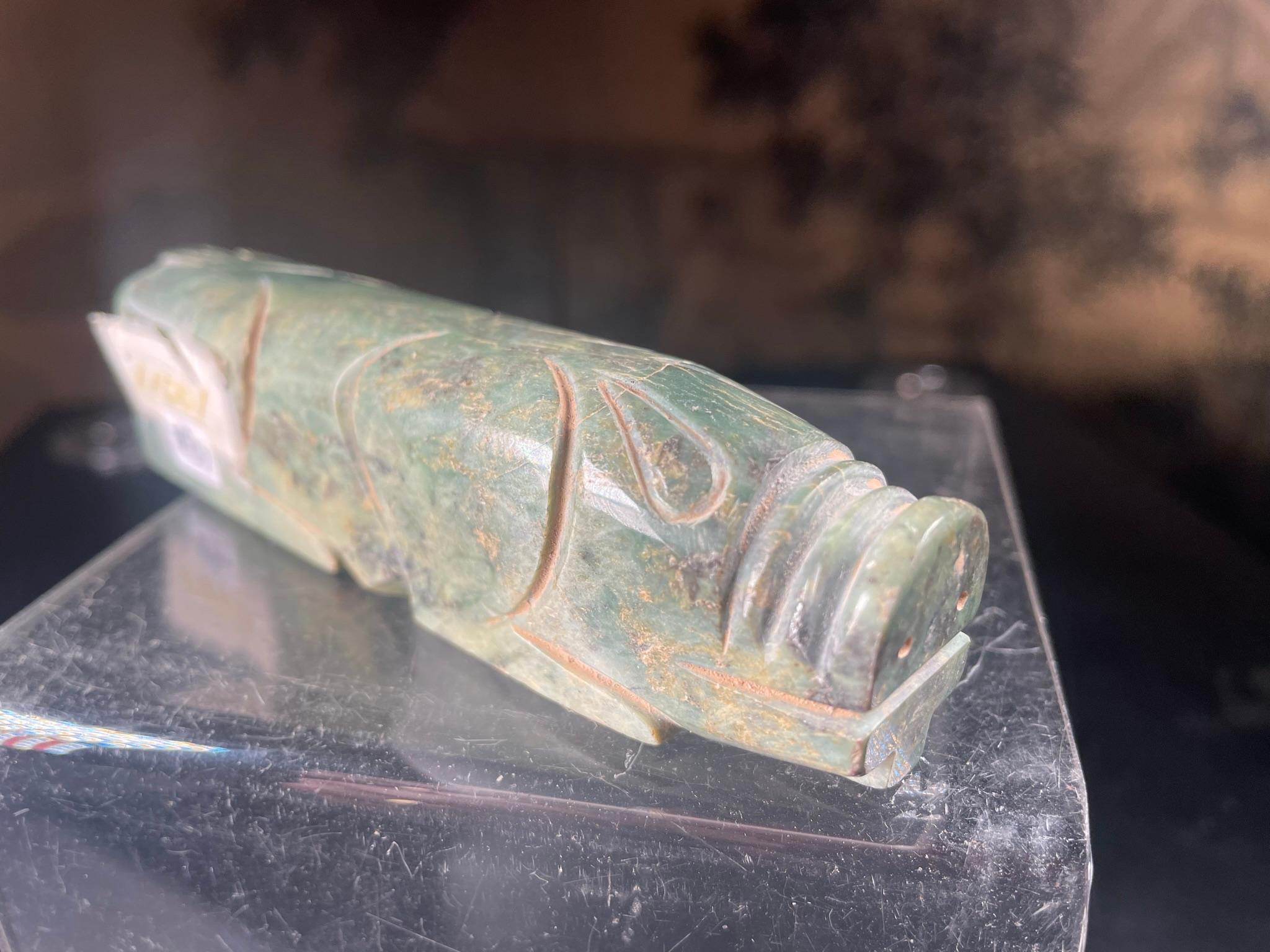 20th Century China Large Jade Pendant Pig with Deep Green Colors