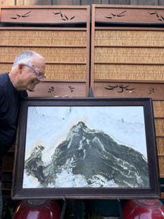 China Large Mountain Double Peak Natural Marble Stone "Painting"