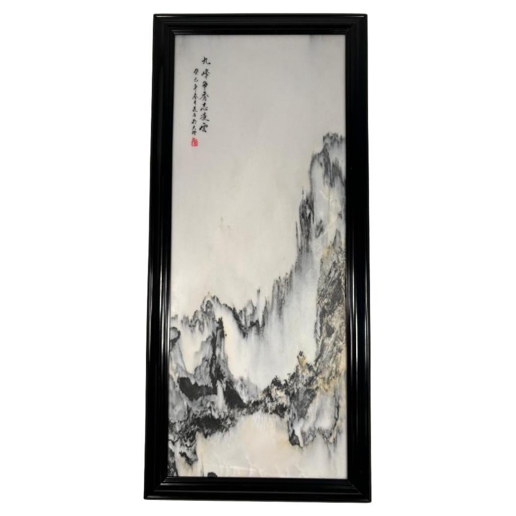 Große chinesische Steep Mountain Peaks, natürlicher Marmorstein, „Painting“, signiert 