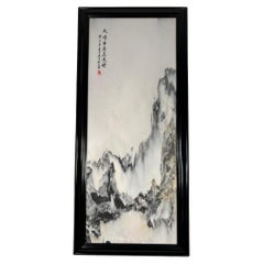 China Large Steep Mountain Peaks Natural Marble Stone "Painting", Signed 