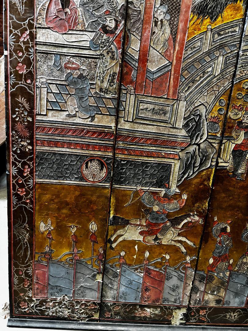 China Antiguo Pabellón de Coromandel Dorado y Pantalla de Guerreros 4