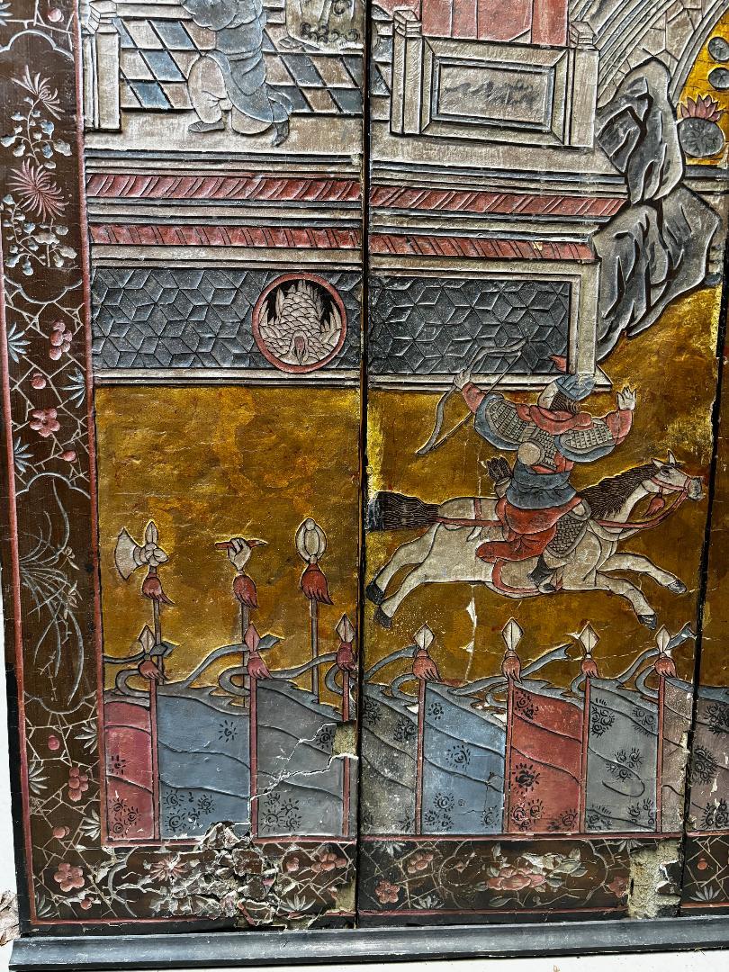 China Antiguo Pabellón de Coromandel Dorado y Pantalla de Guerreros Pintado a mano