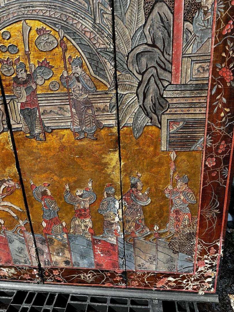 China Antiguo Pabellón de Coromandel Dorado y Pantalla de Guerreros en Bueno Estado en South Burlington, VT