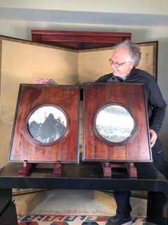 China Century Old Dream Stone "Landscape Paintings" with Original Frames, Pair