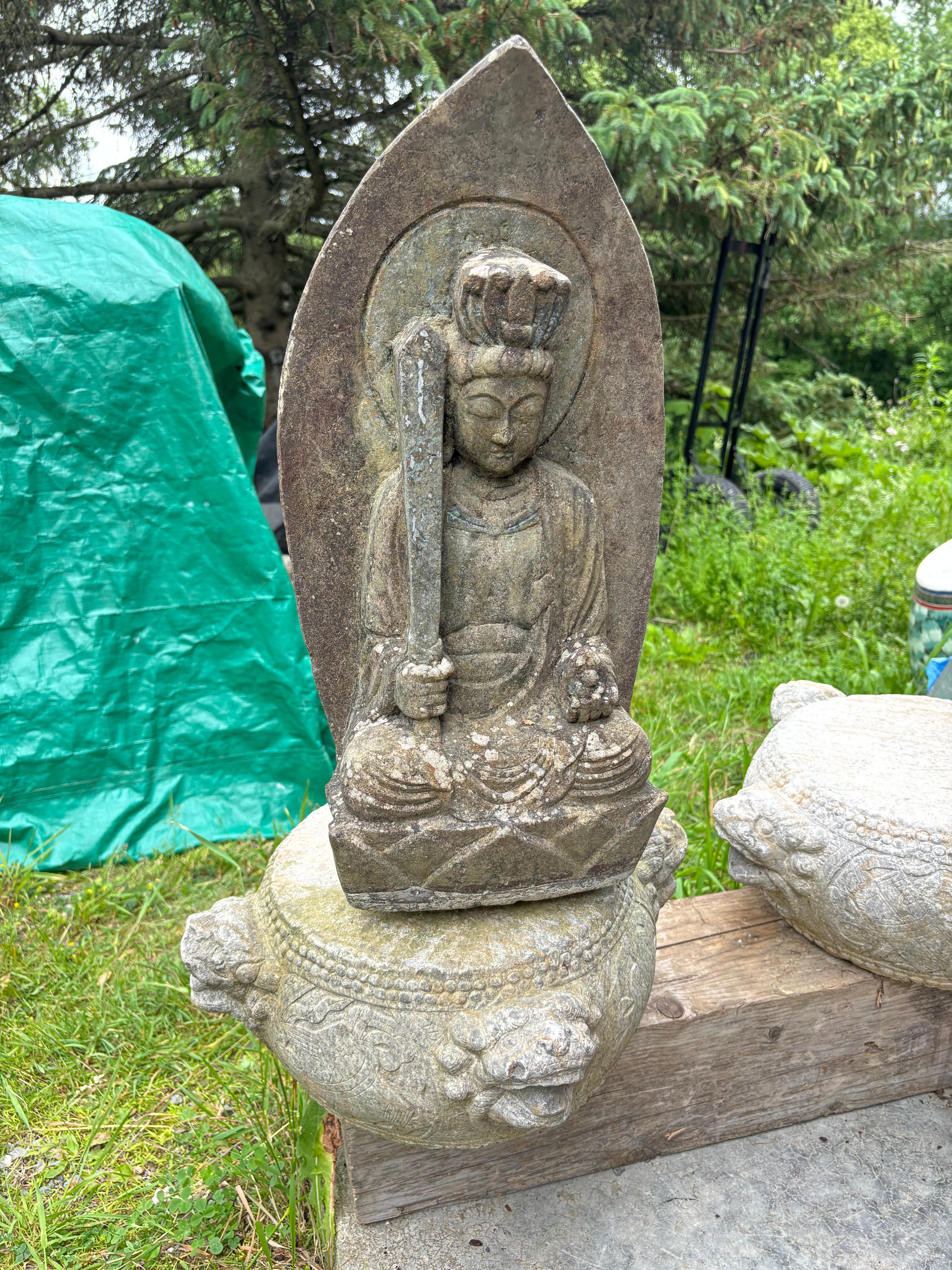 China Pair Antique Hand Carved Stone Foo Dog Display Pedestals 19th Century For Sale 4