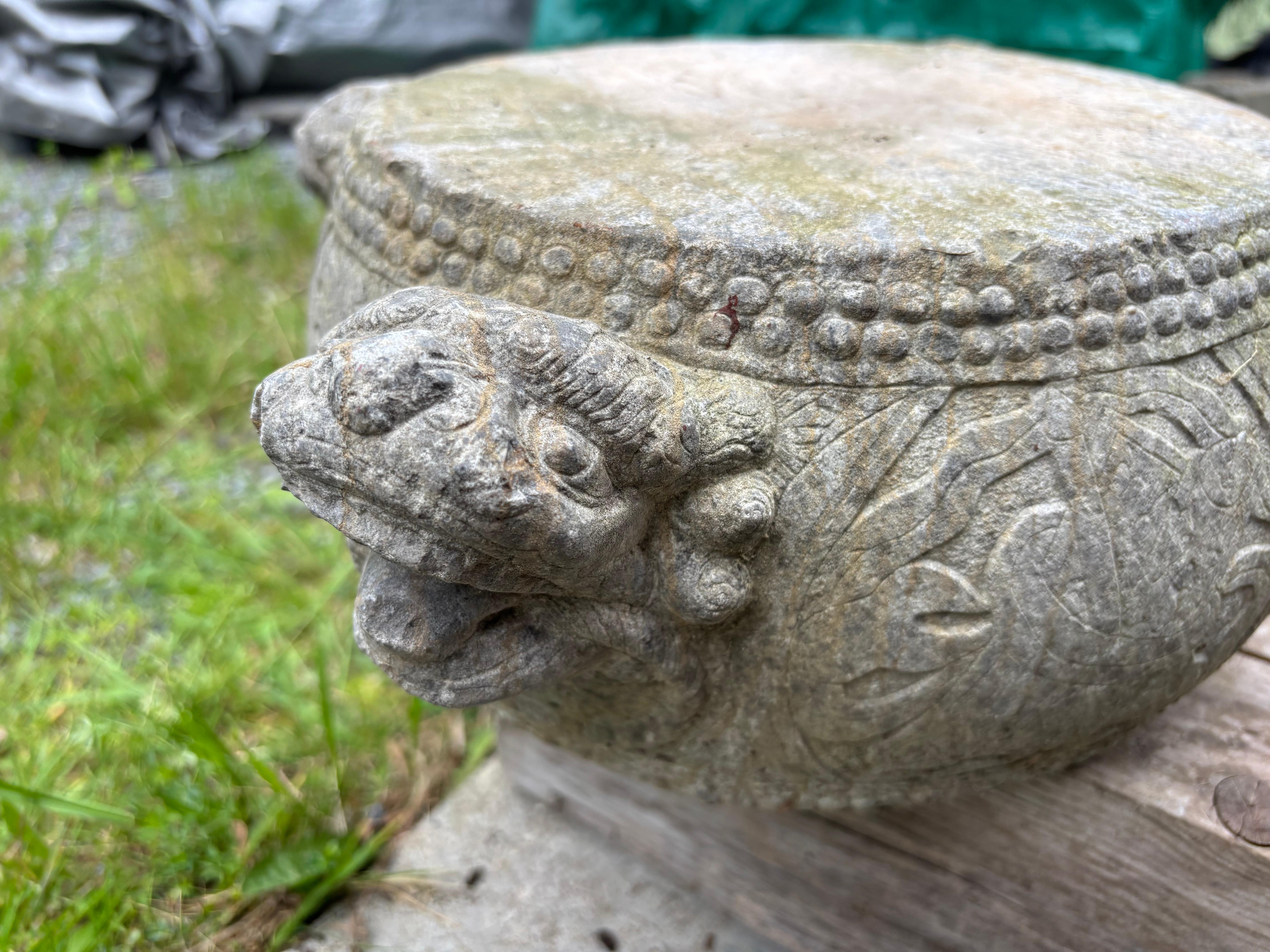 Hand-Carved China Pair Antique Hand Carved Stone Foo Dog Display Pedestals 19th Century For Sale