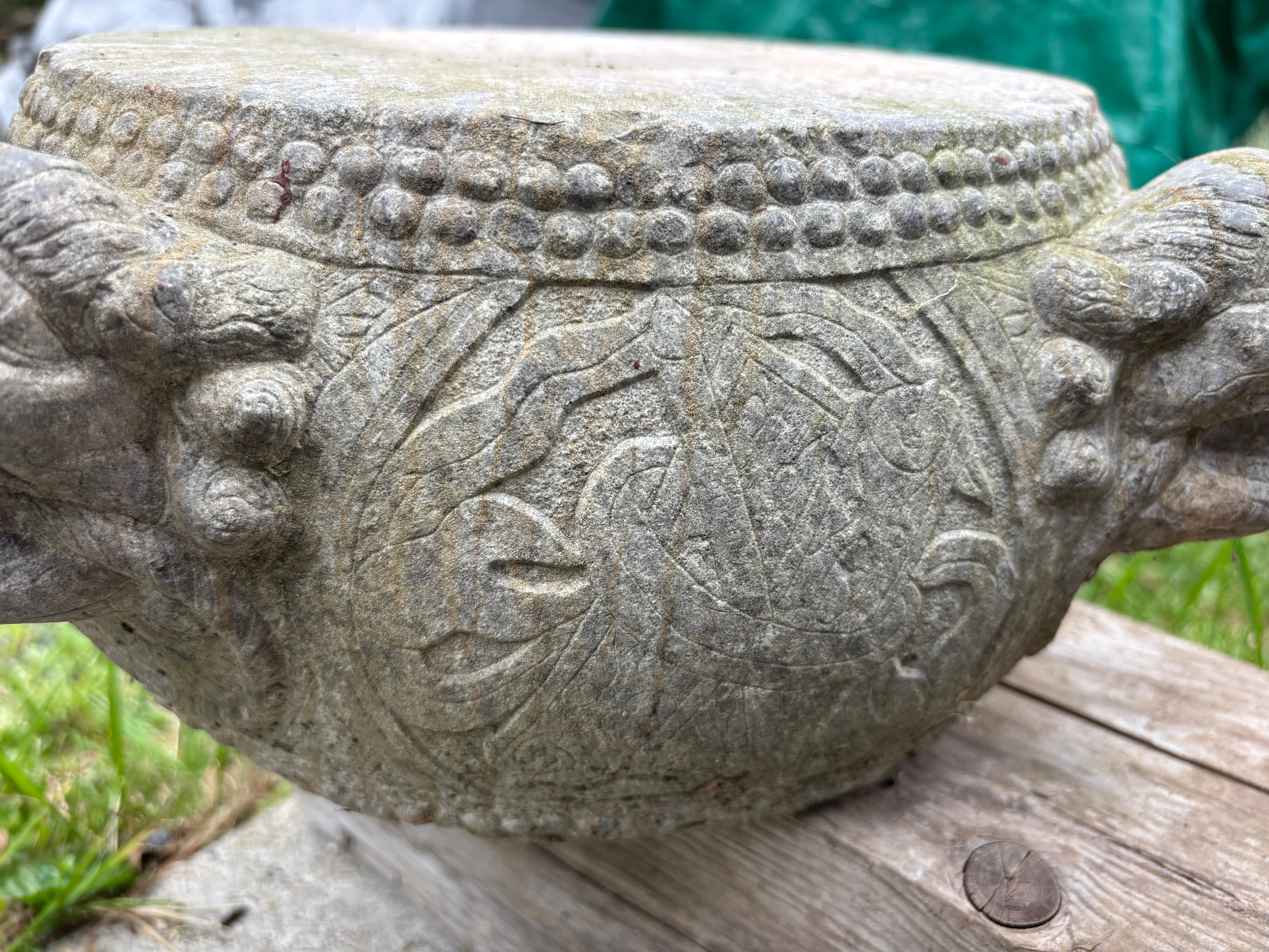 China Pair Antique Hand Carved Stone Foo Dog Display Pedestals 19th Century In Good Condition For Sale In South Burlington, VT