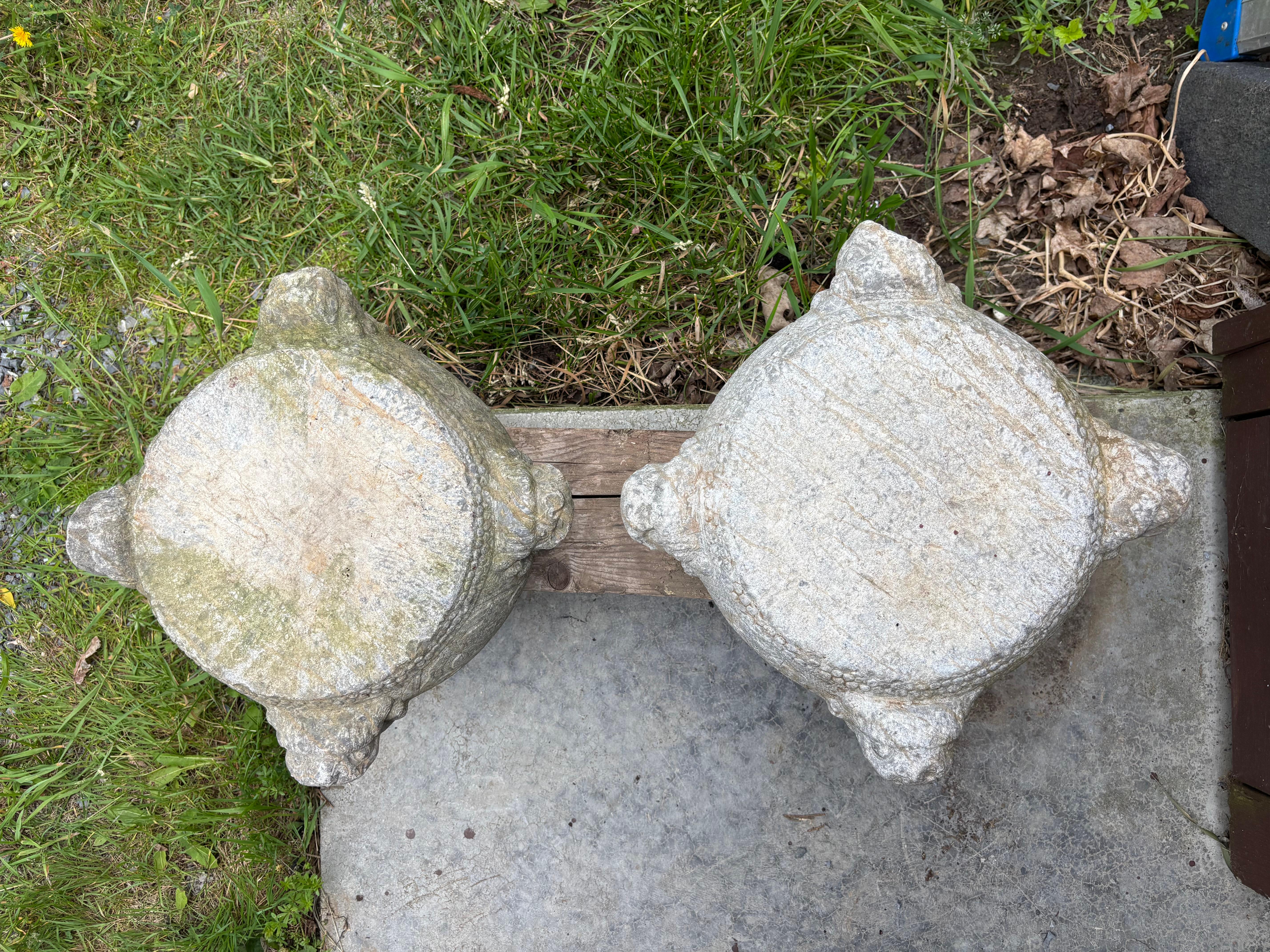 China Pair Antique Hand Carved Stone Foo Dog Display Pedestals 19th Century For Sale 1