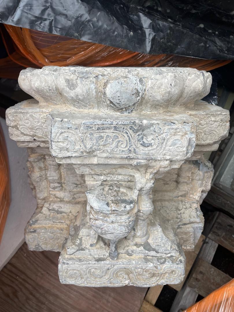 China Pair Antique Hand Carved Stone Pedestals 19th Century 13