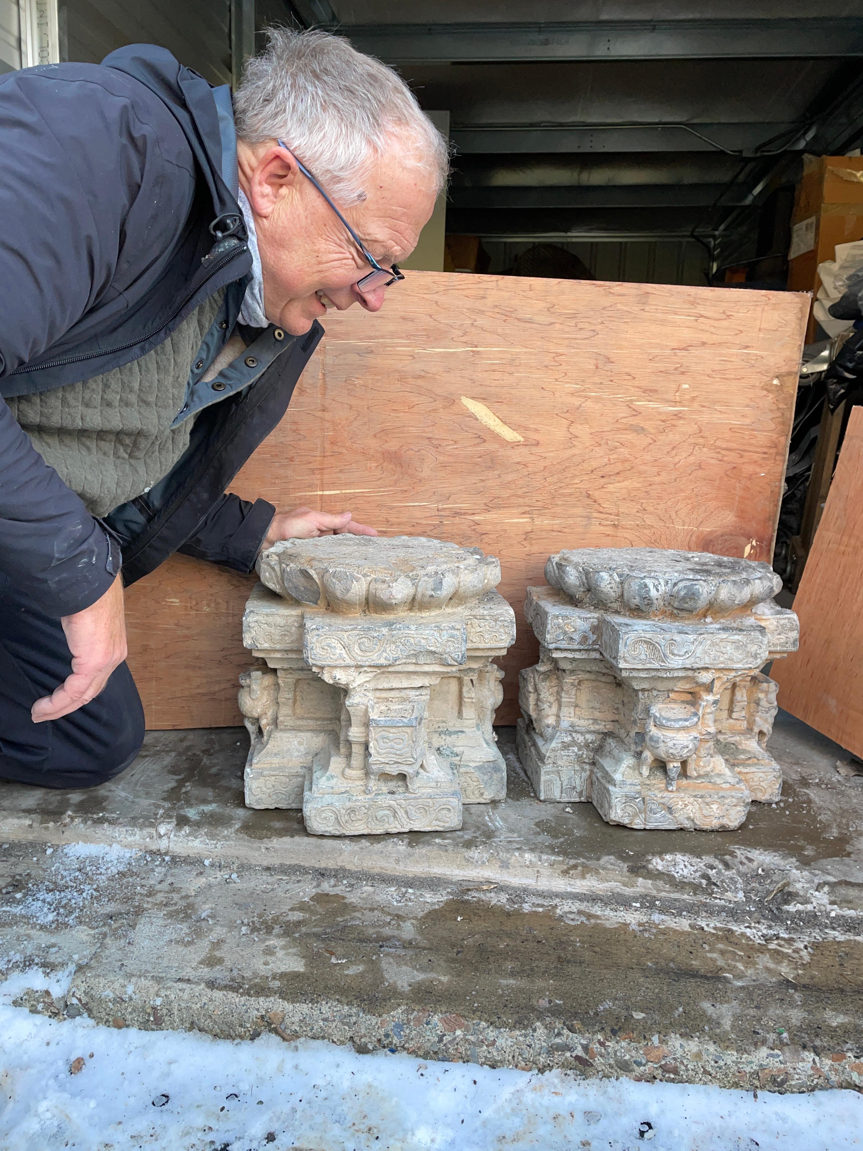 Hard to Find Pair from the 19th Century

From China's Qing dynasty (1644-1912) a hard to find pair (2) of  limestone finely carved pedestals - perfect for displaying your indoor or outdoor favorite pots of plants or sculptural works of art. They are