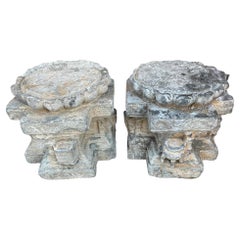 China Par de Pedestales Antiguos de Piedra Tallada a Mano Siglo XIX