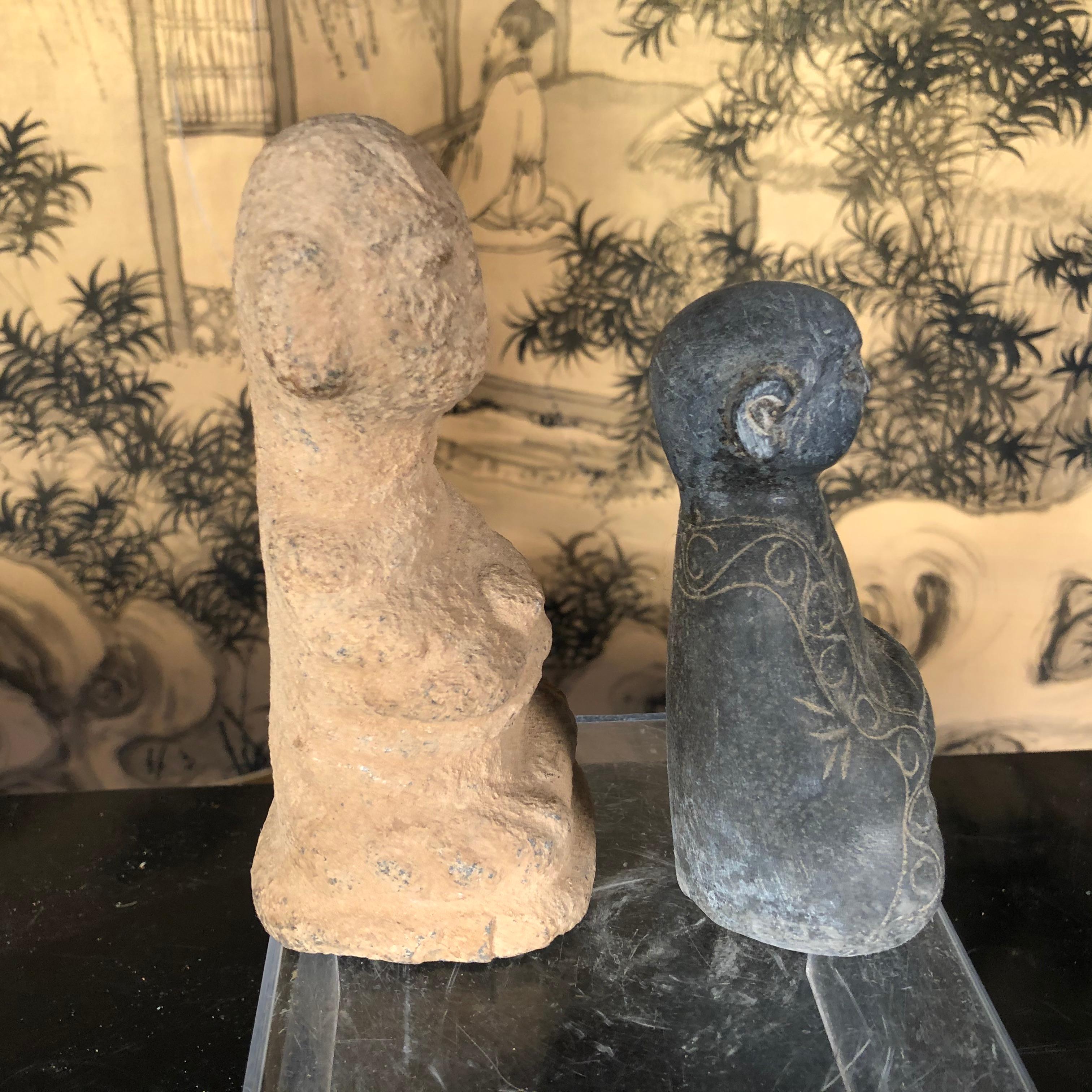 China Pair of Small Hand Carved Stone 